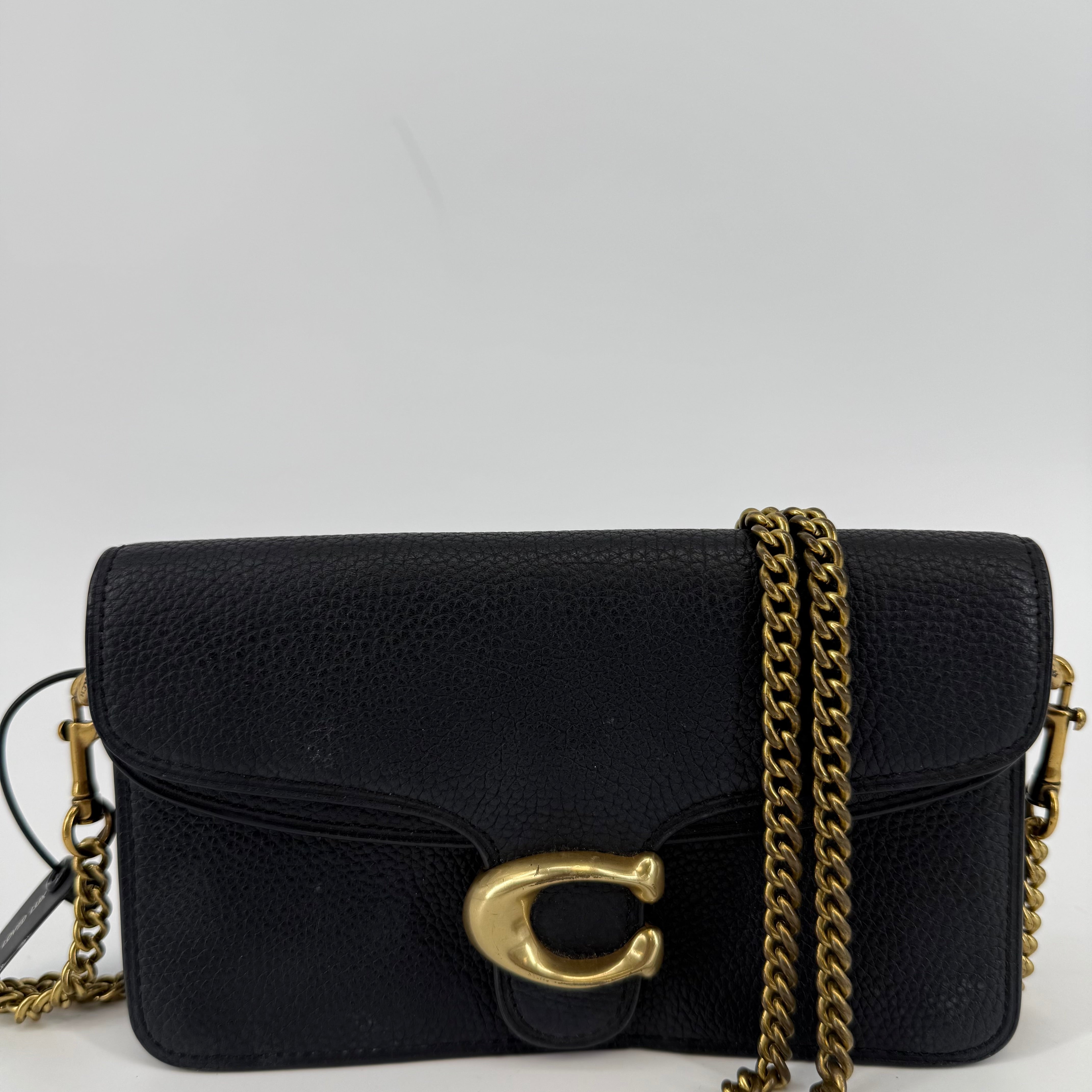 Coach Black Leather Tabby 18 With Gold Crossbody Chain (L-452)