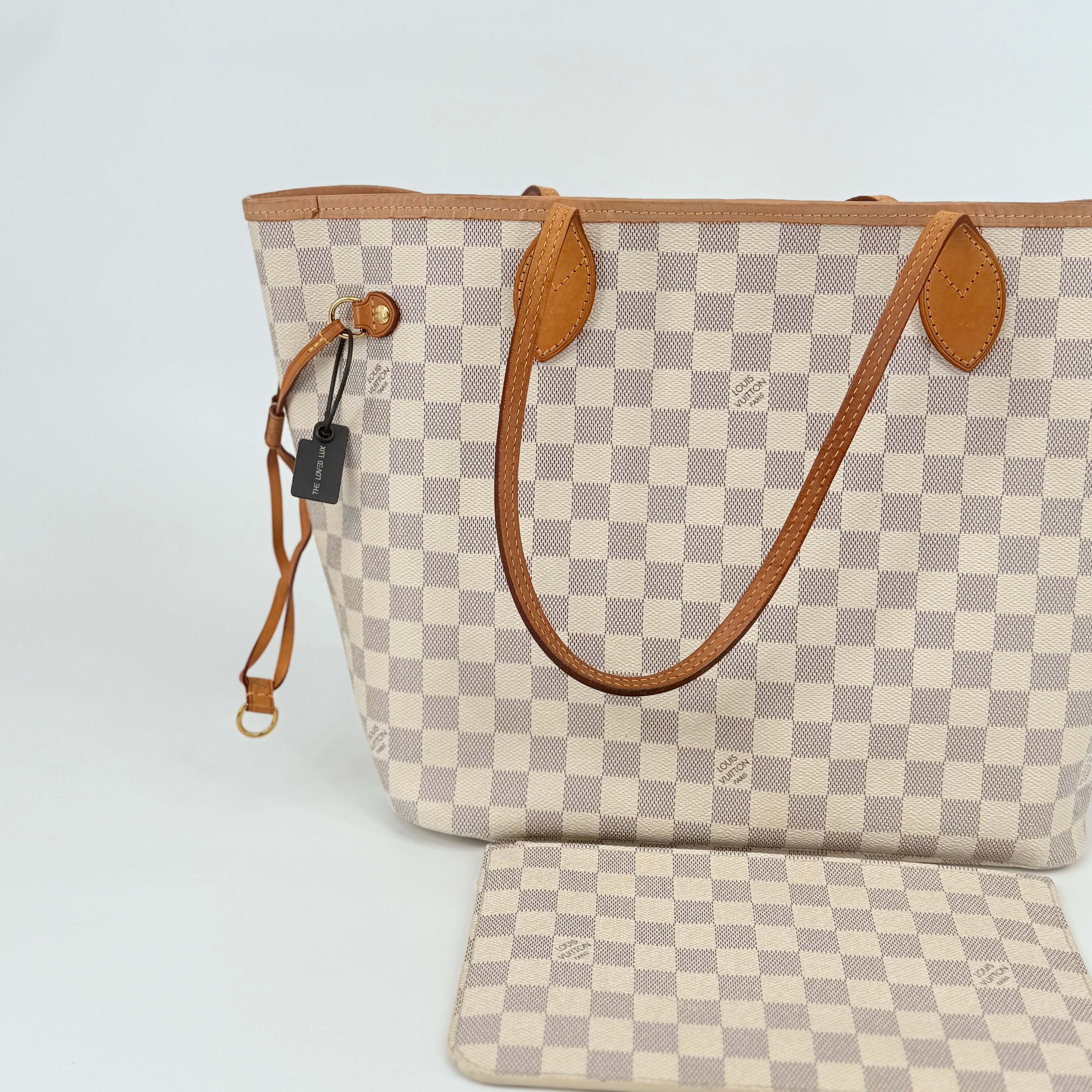 Louis Vuitton Damier Azur Pink Interior Neverfull MM With Pouch