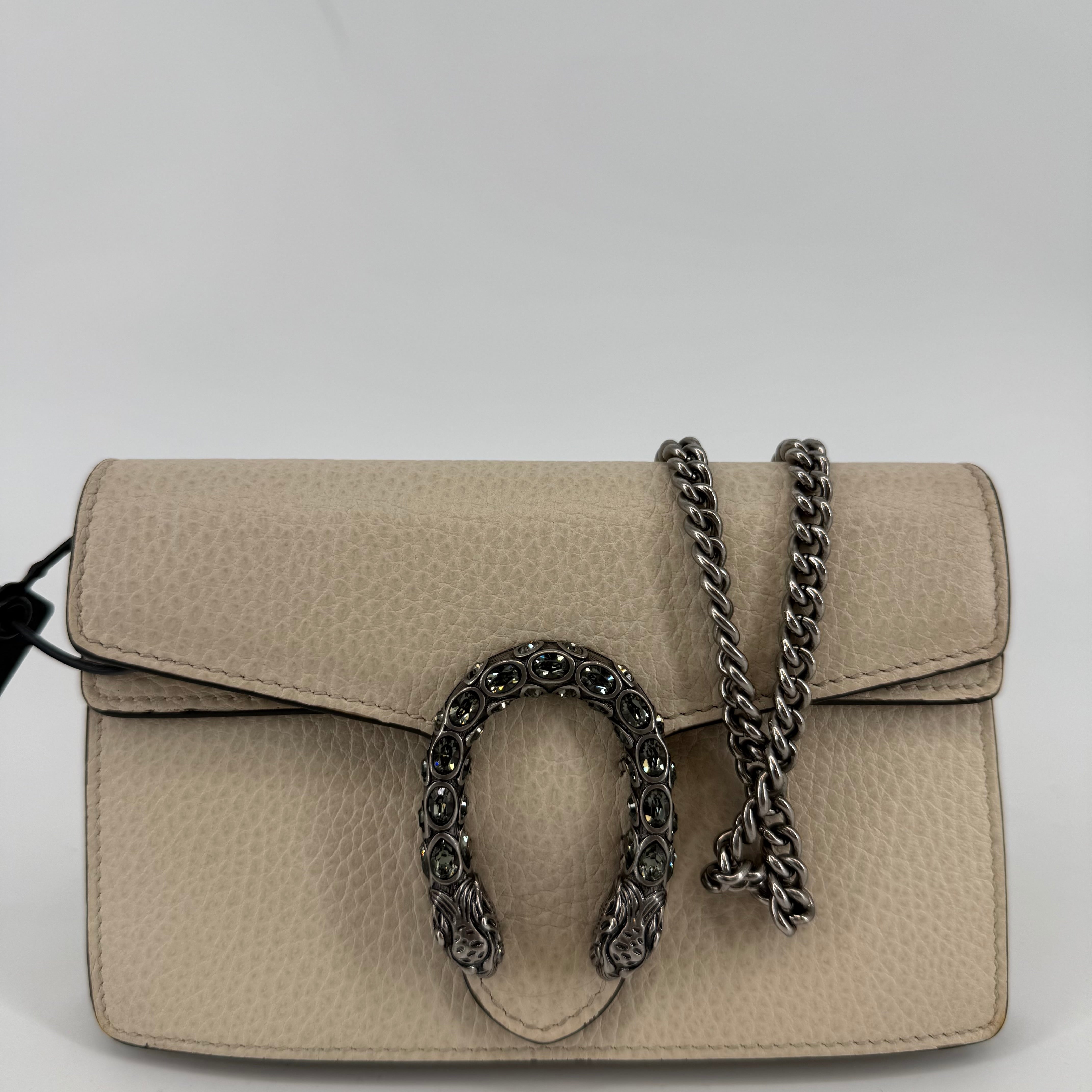 Gucci Ivory Leather Dionysus With Silver Crossbody Strap (L-443)