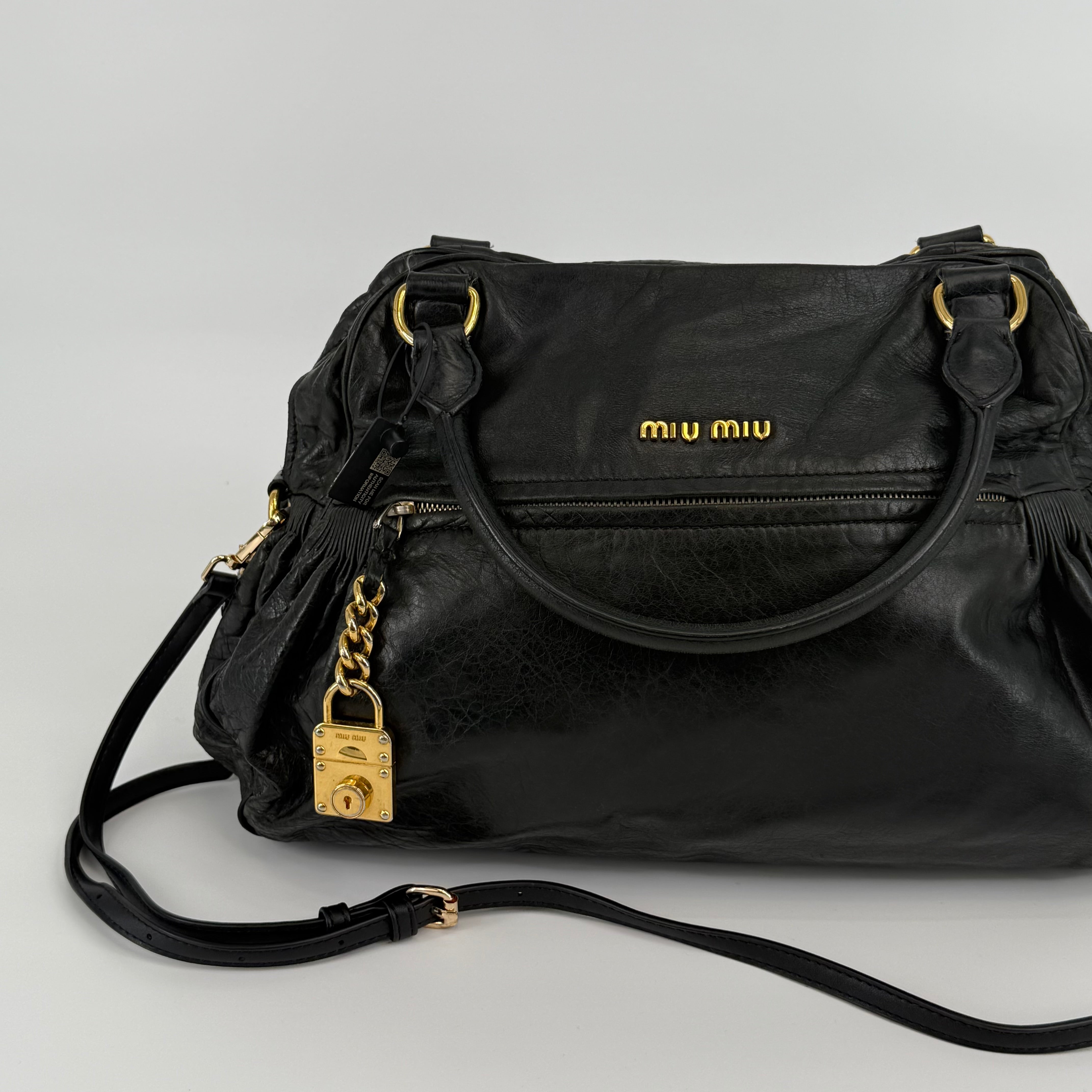MIU MIU Black Leather Satchel Handbag