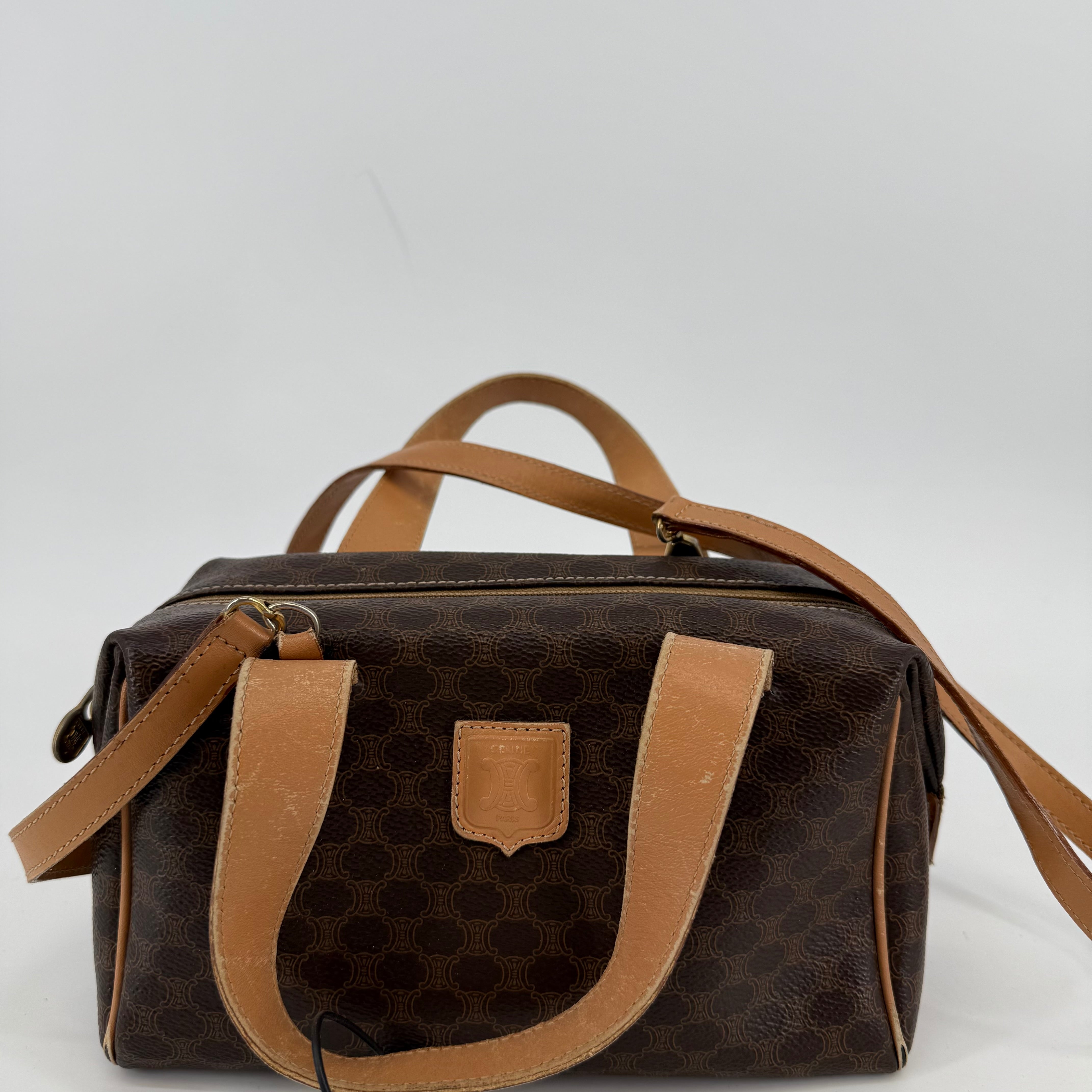 Celine Macadam Leather Mini Boston Bag With Crossbody Strap (957384)