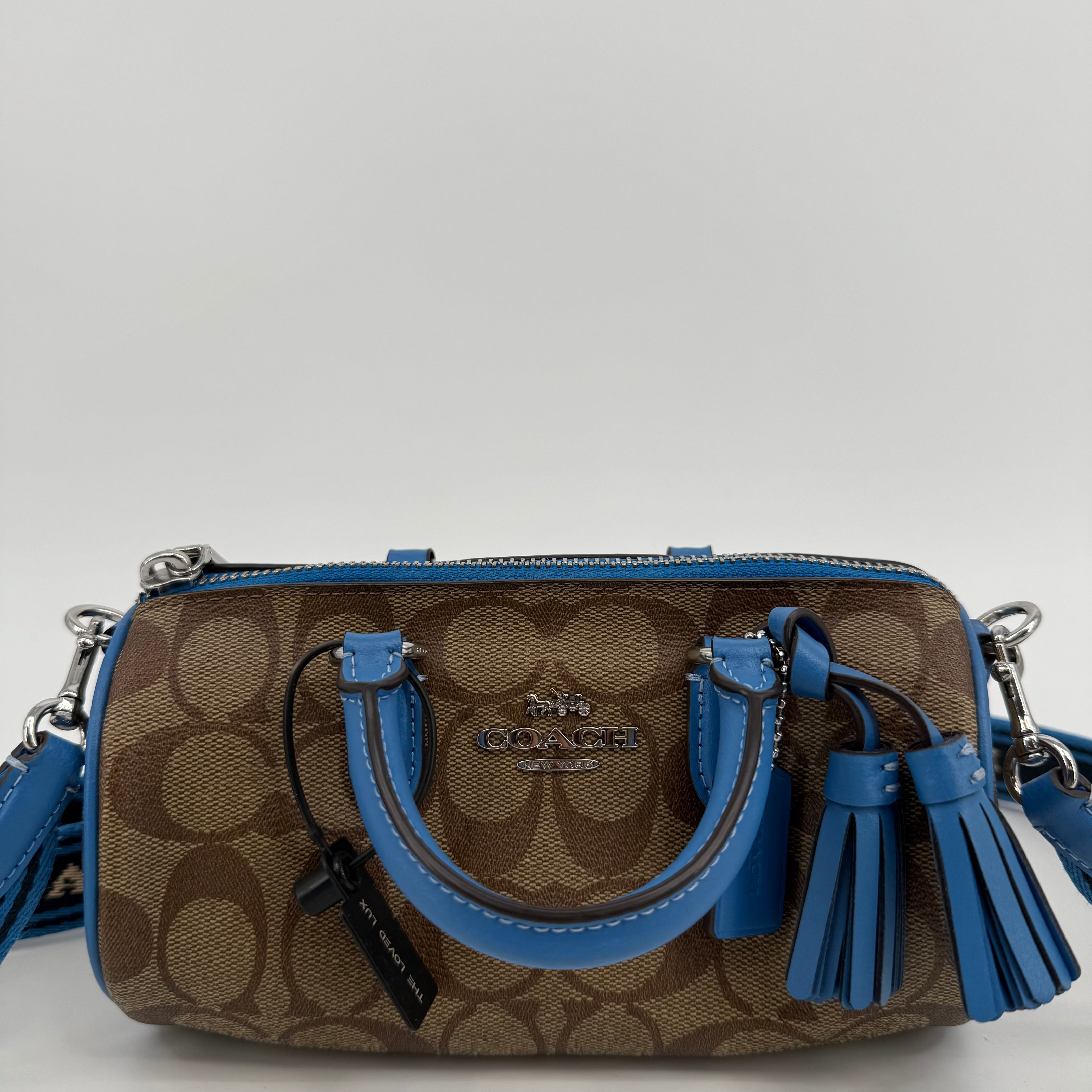 Coach Monogram Blue Lacey Handbag With Strap