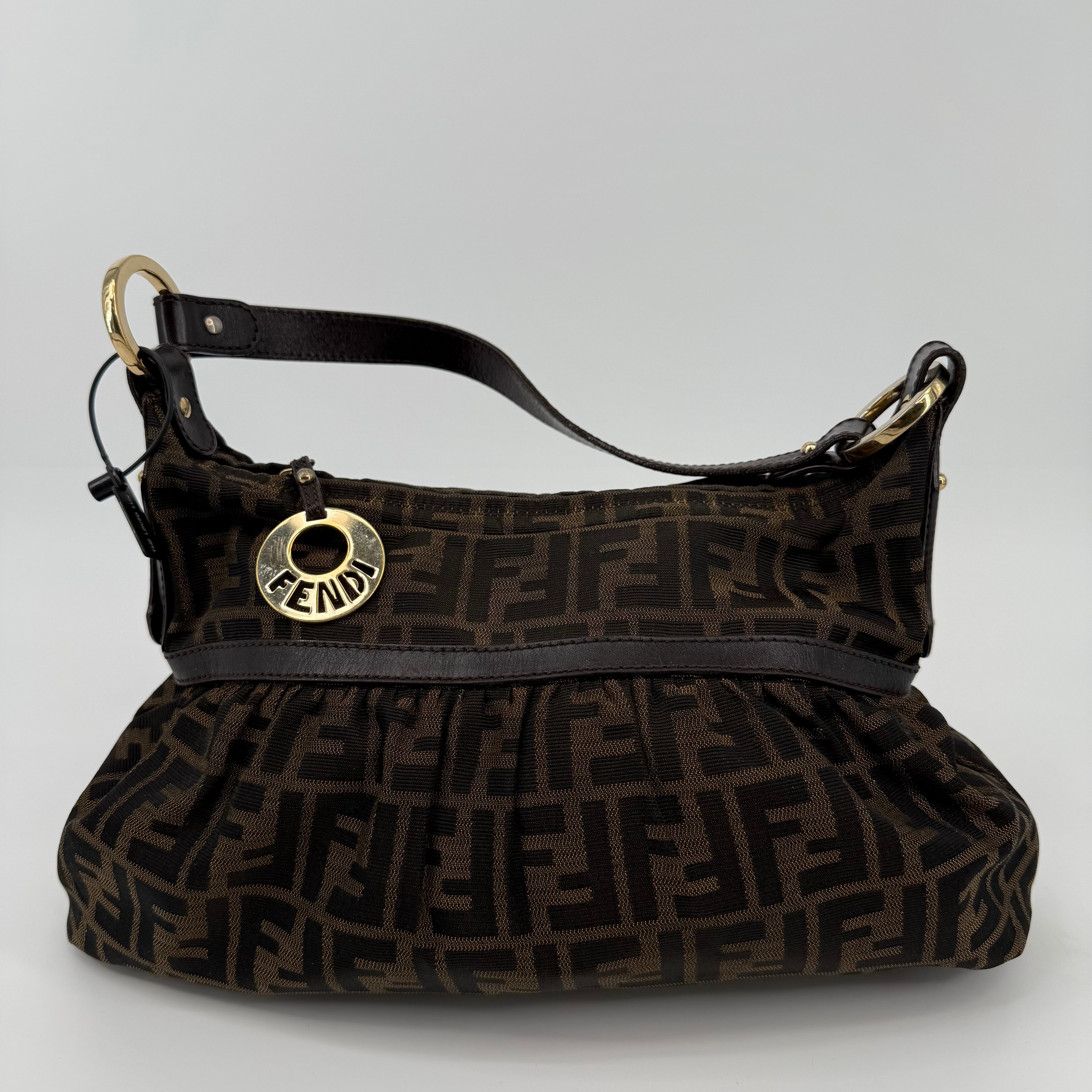 FENDI Brown Chef Zucca Logo Jacquard Handbag