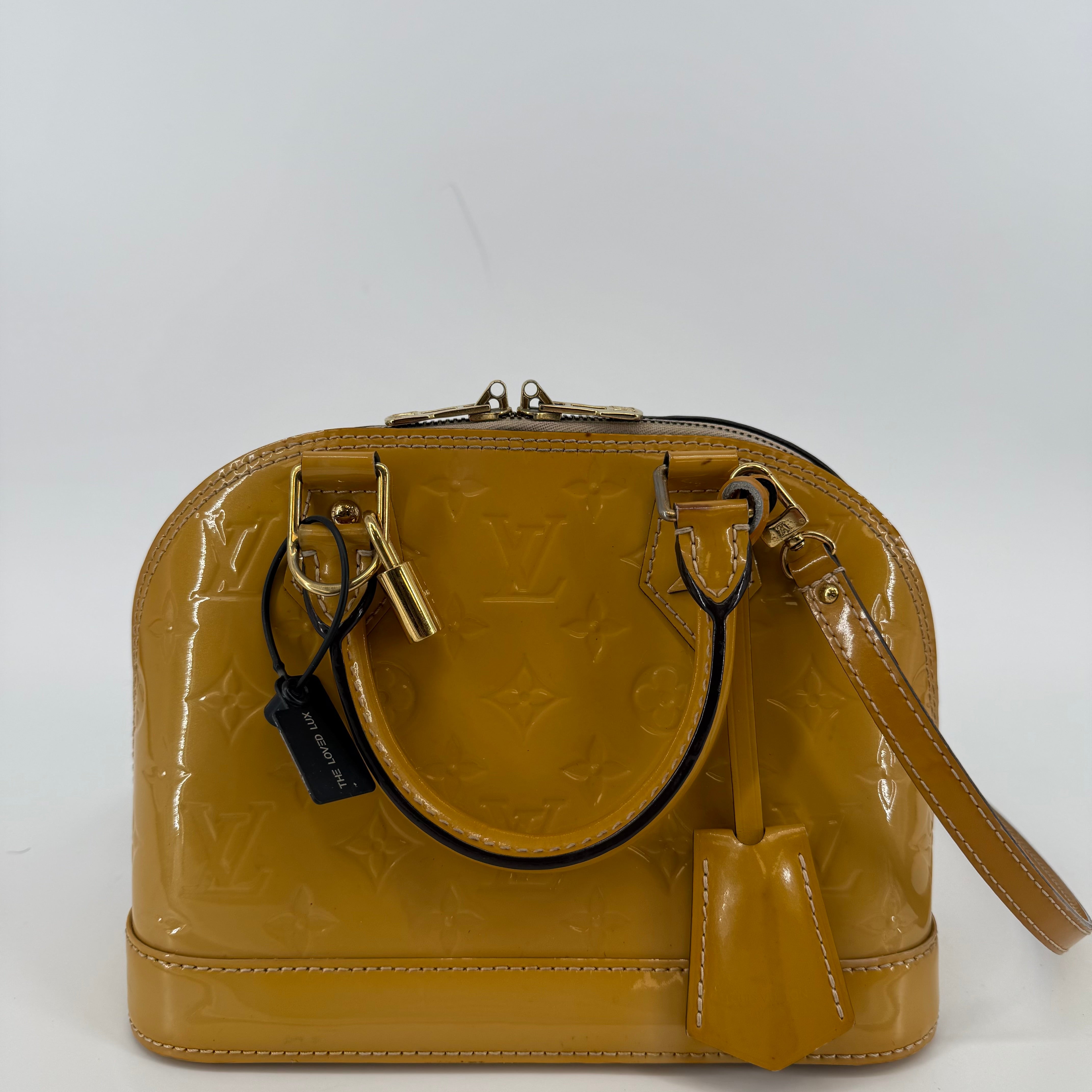 Louis Vuitton Patent Yellow Vernis Alma BB With Strap (L-403)