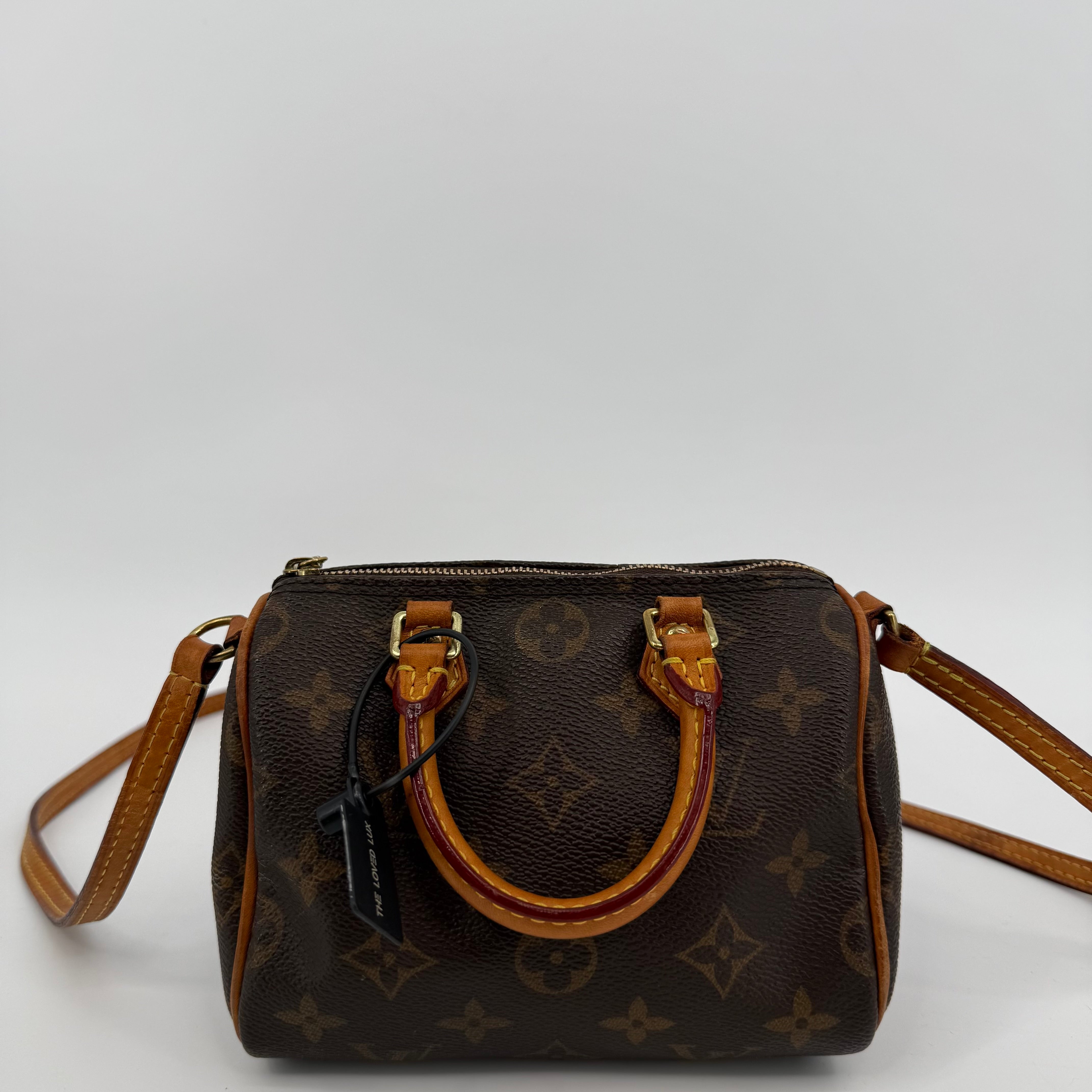 Louis Vuitton Monogram Brown Nano Speedy 16 With Strap (L-318)