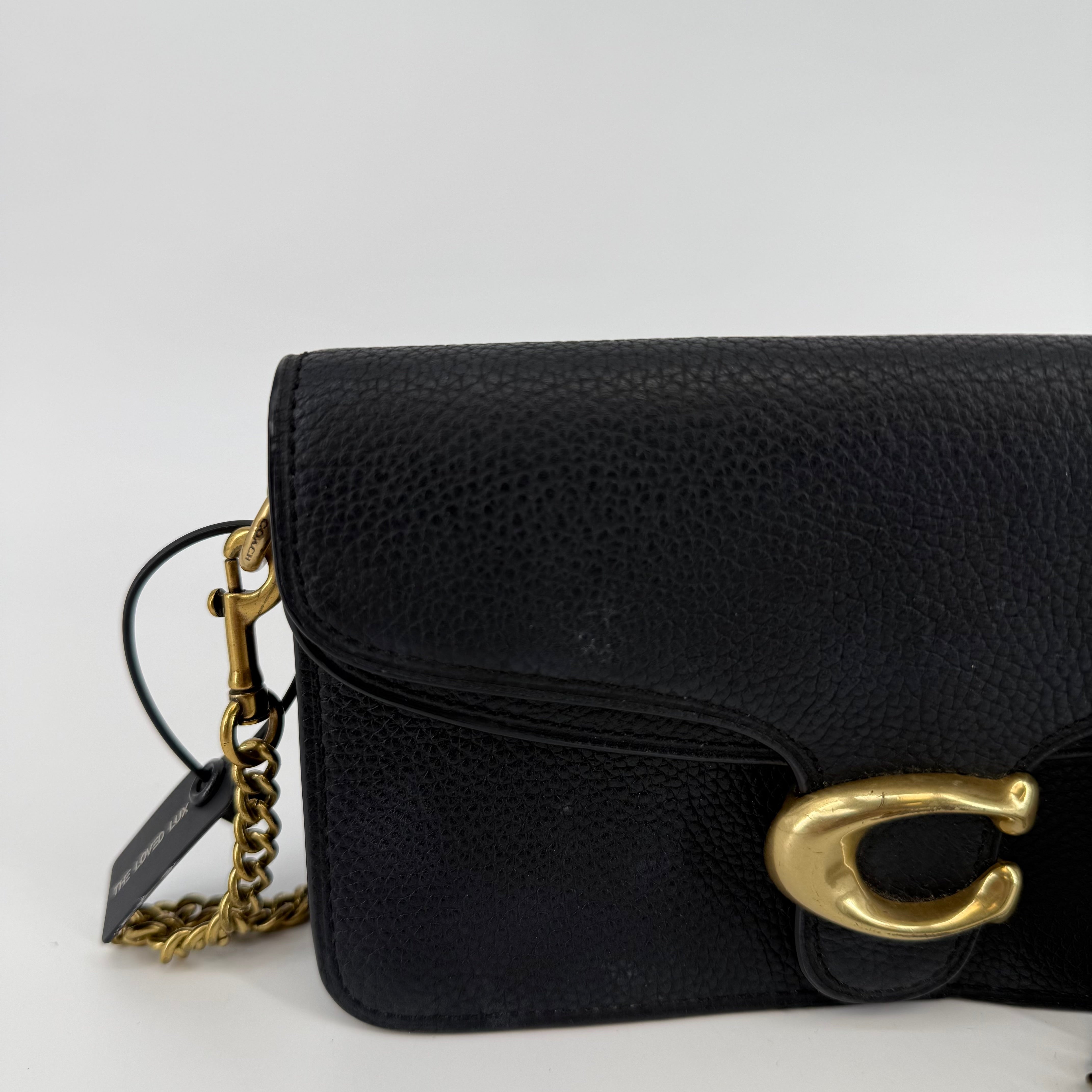 Coach Black Leather Tabby 18 With Gold Crossbody Chain (L-452)
