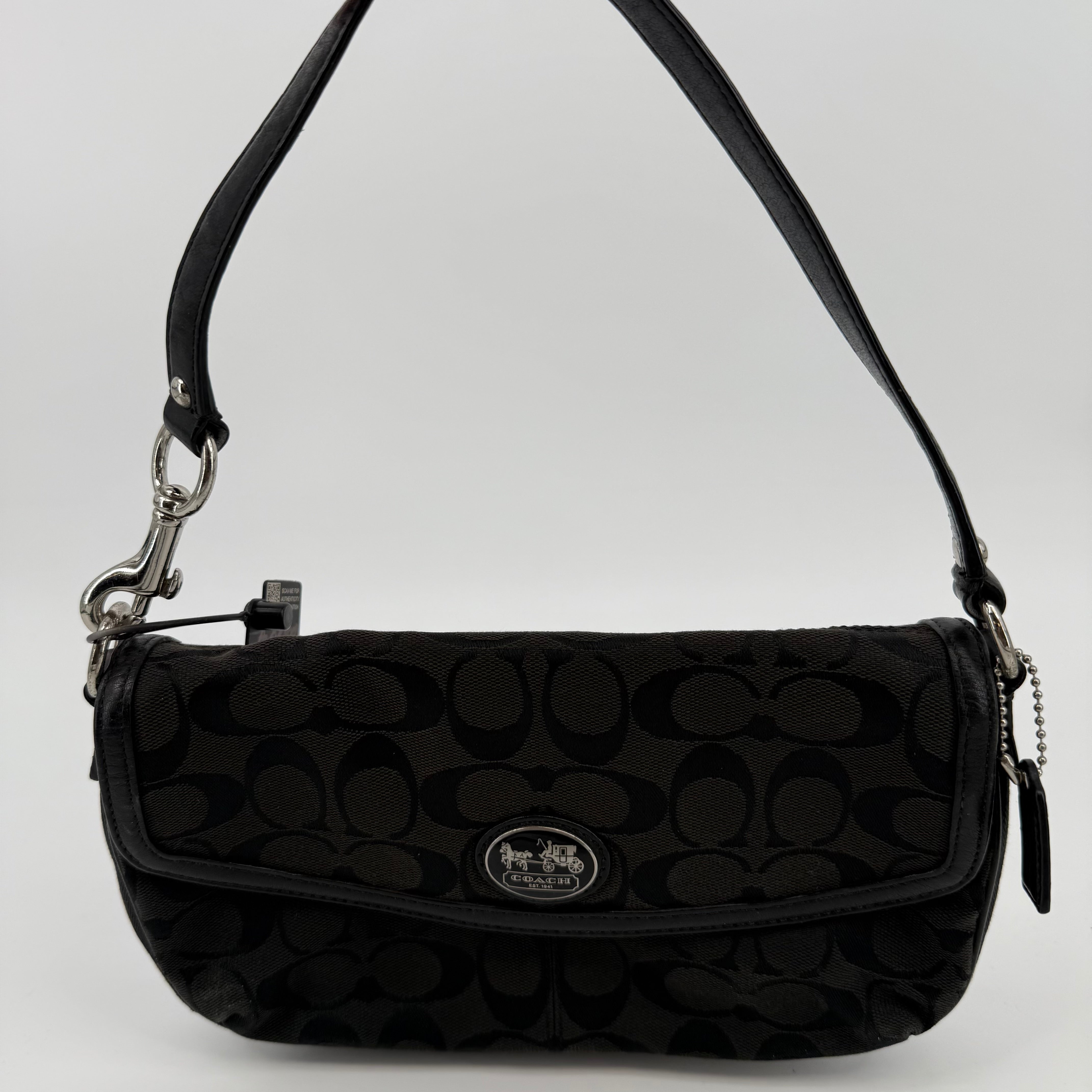 Coach Black Grey Signature Monogram Shoulder Bag (883009)