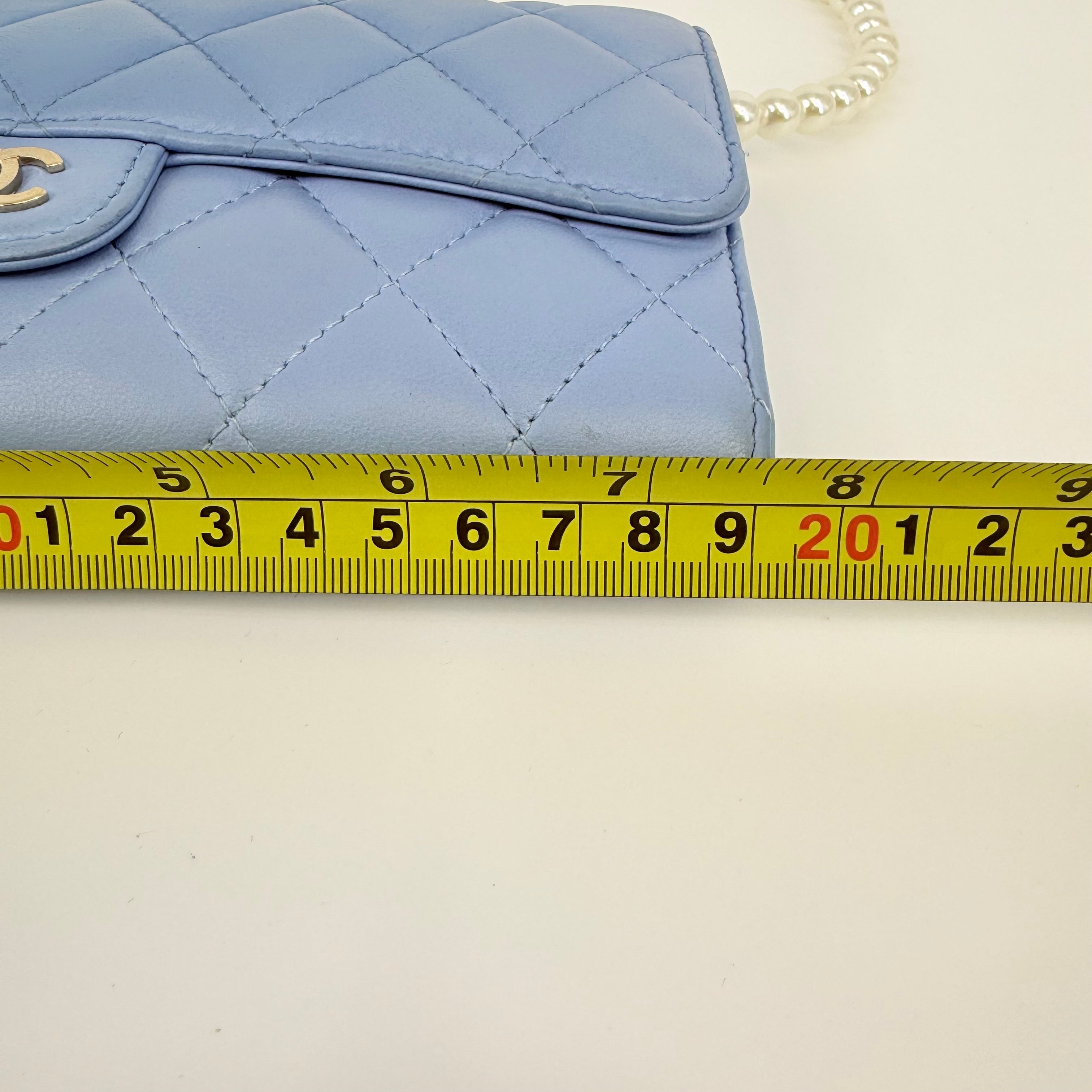 CHANEL CC Gusset Classic Flap Wallet On Chain Baby Blue