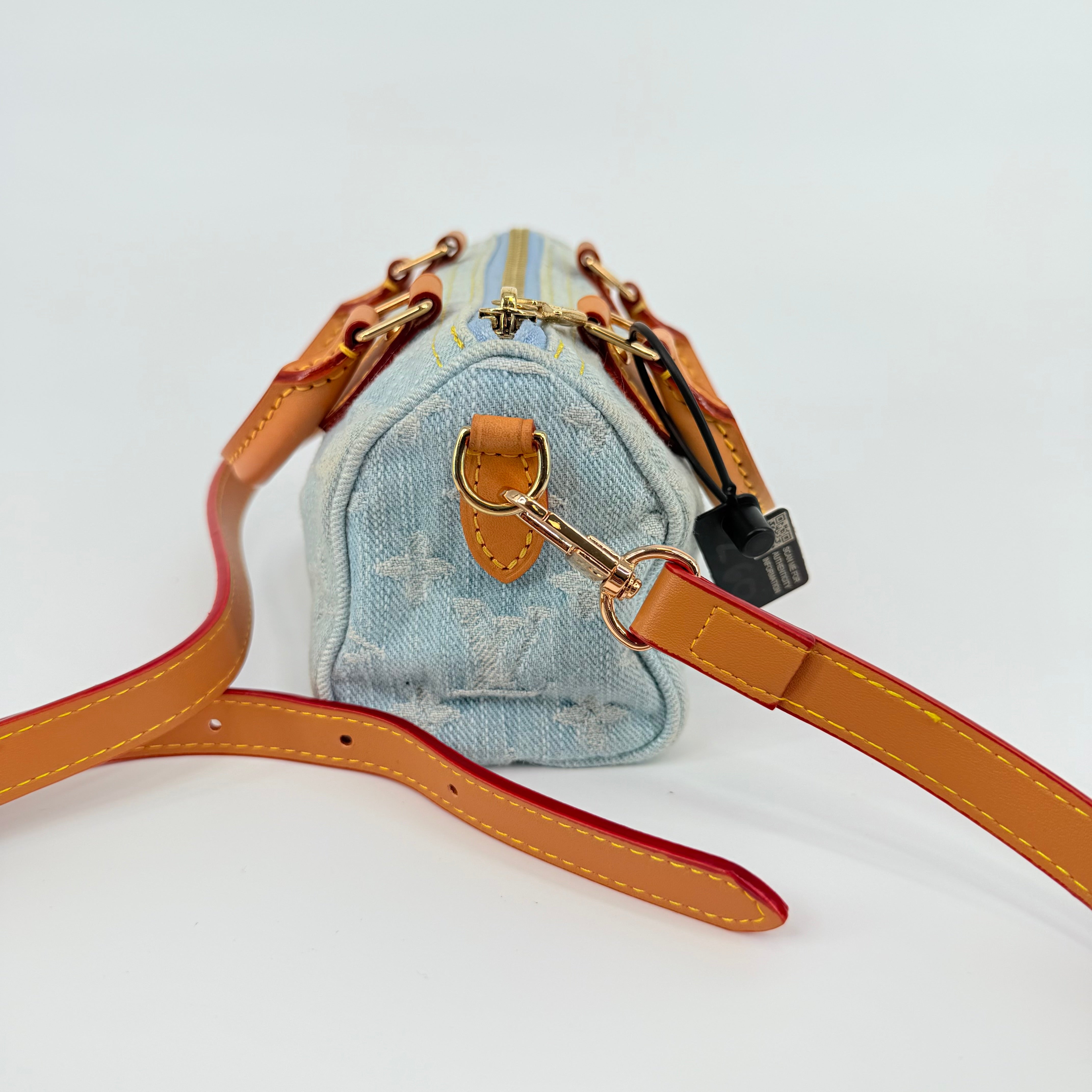 Louis Vuitton Denim Sky Blue Nano Speedy 16 With Strap