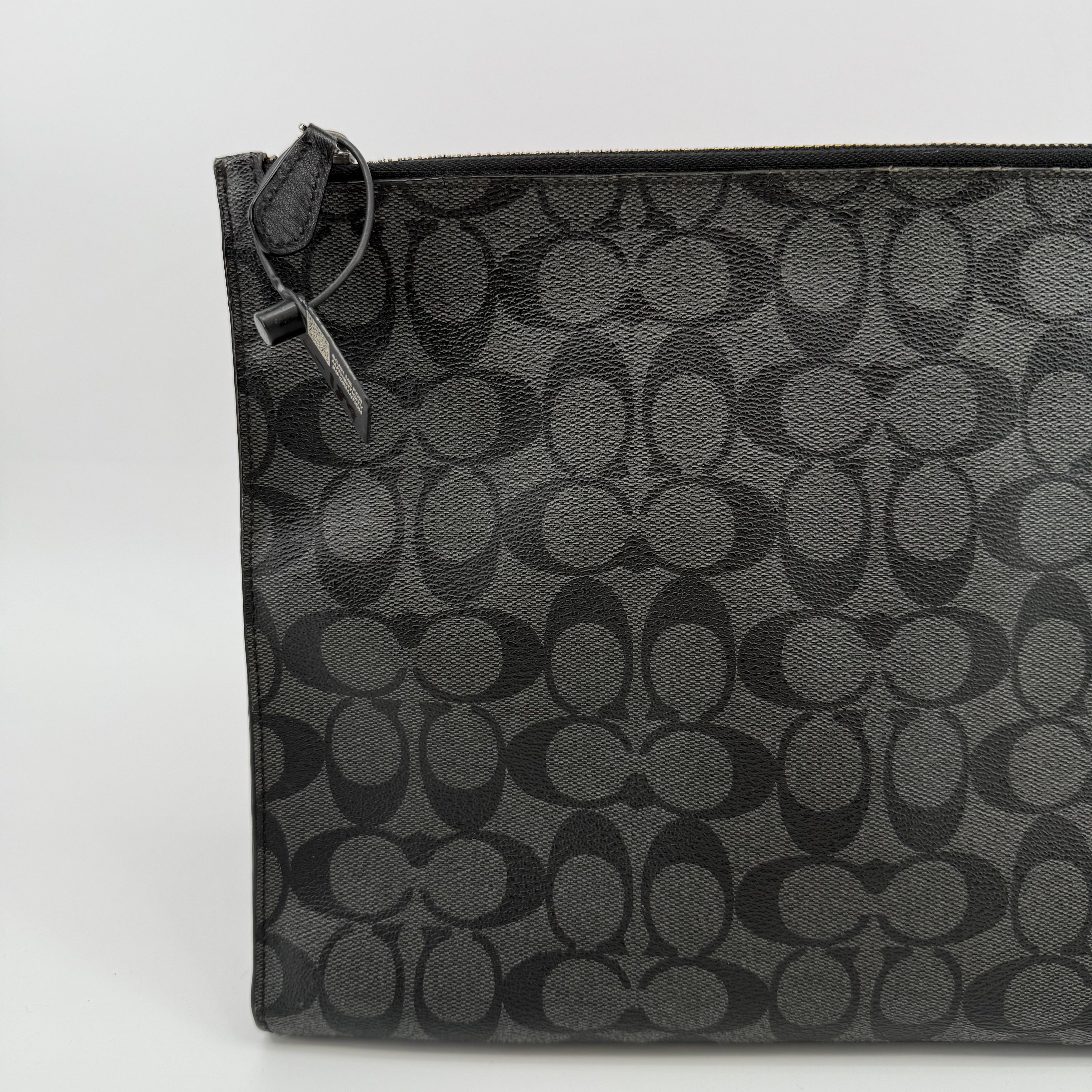 Coach Black Grey Signature Monogram Zip Around Clutch (L-189)