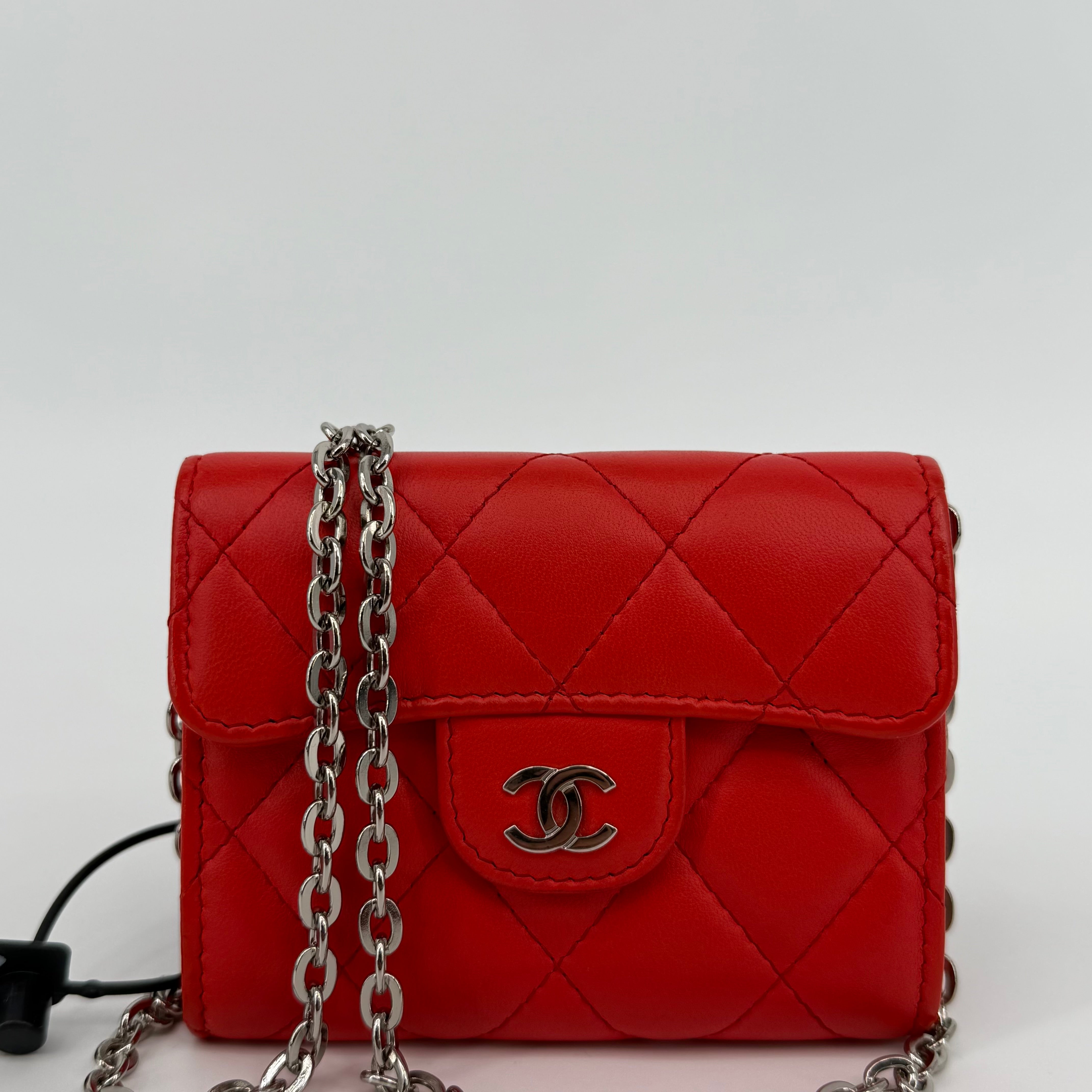 Chanel Quilted Red Classic Flap Mini WOC (L-141)