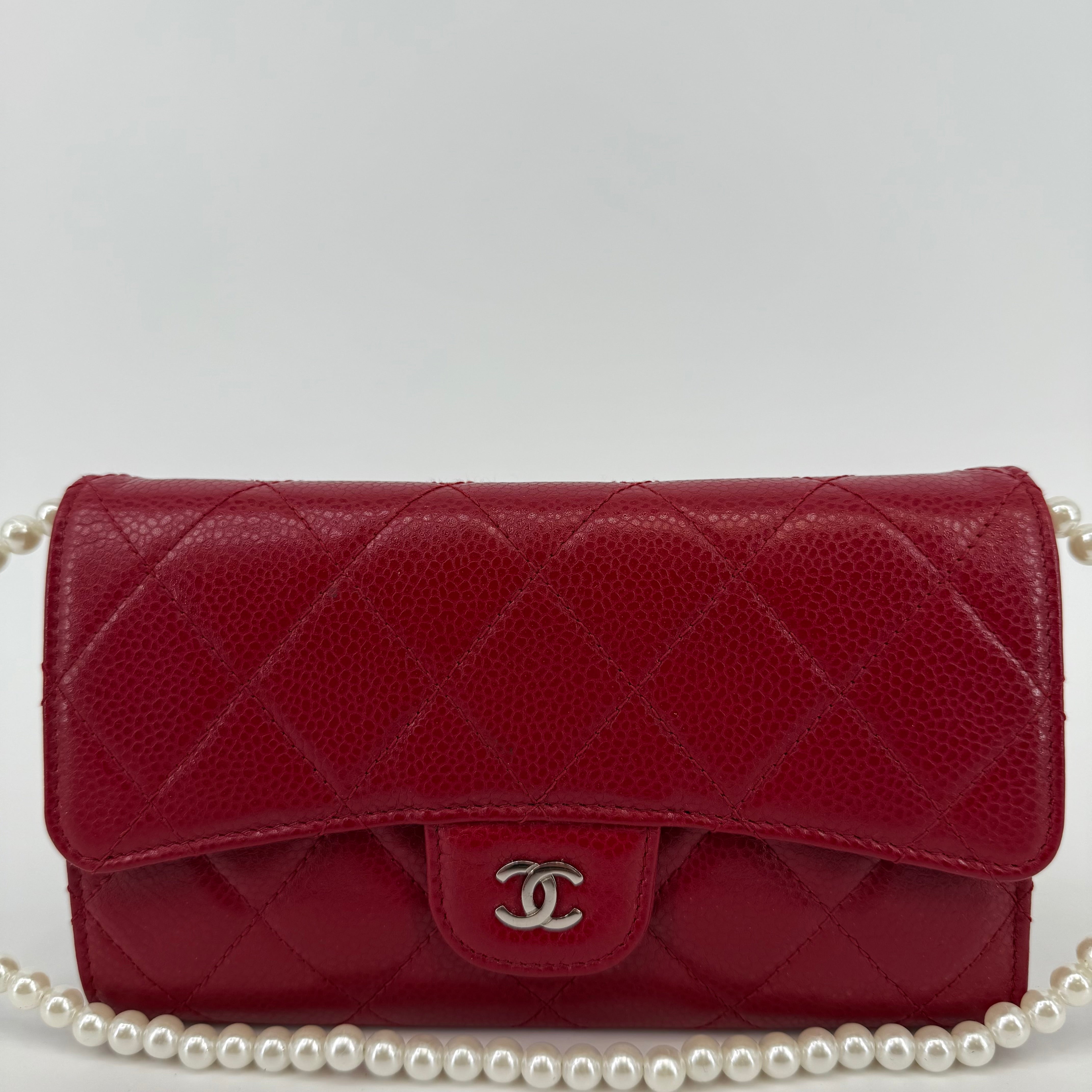 CHANEL Quilted Red Leather Classic Flap WOC