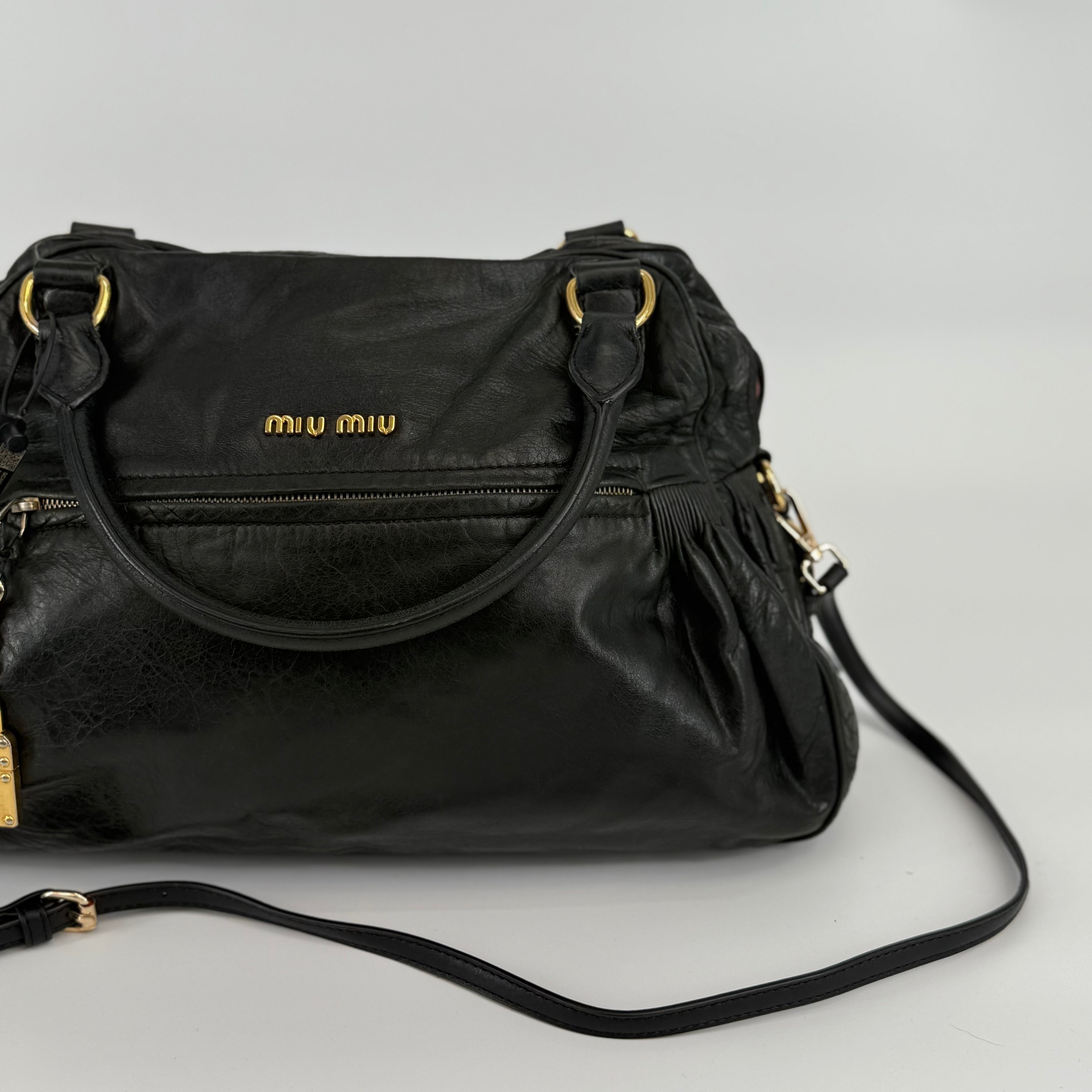 MIU MIU Black Leather Satchel Handbag