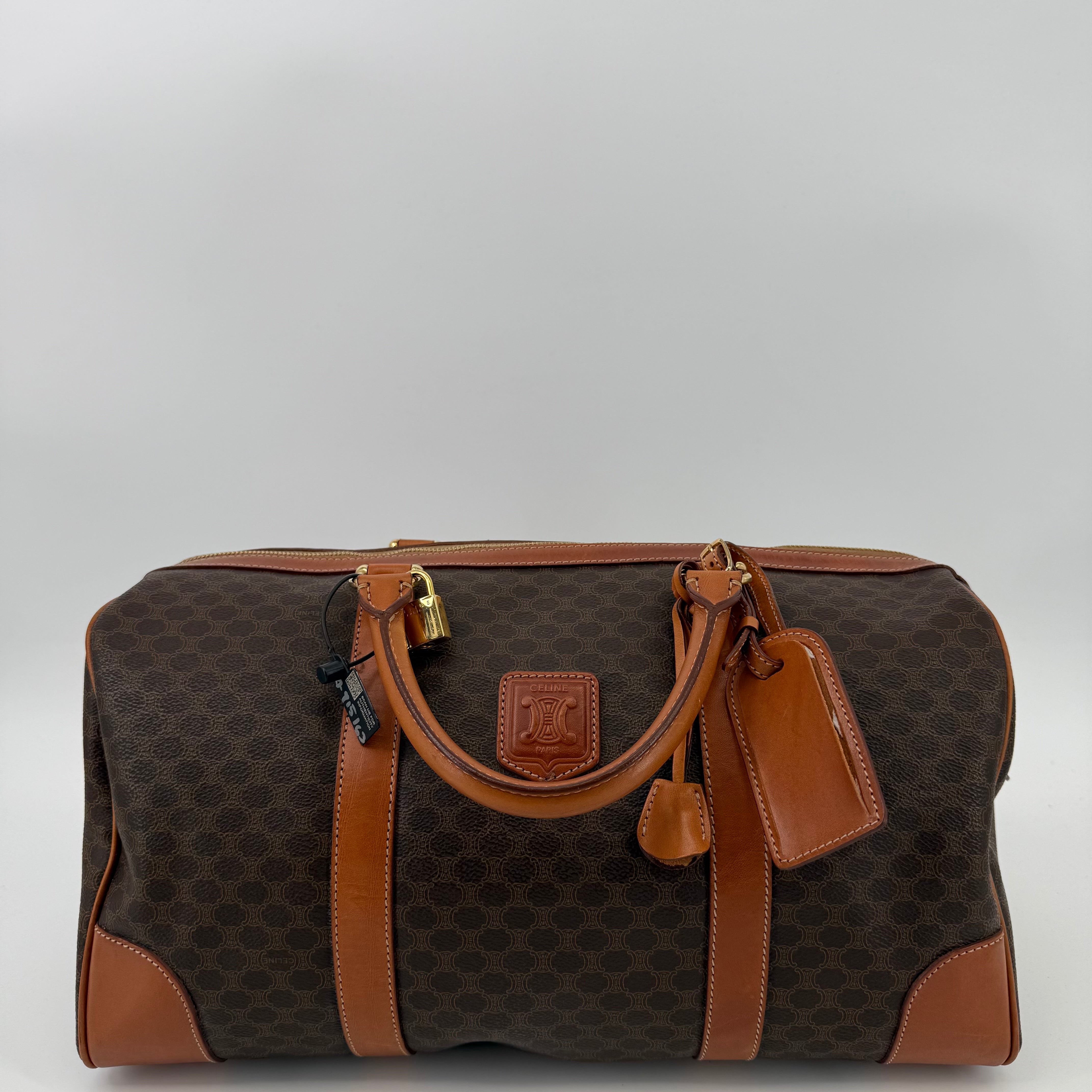 Celine Monogram Macadam Triomphe Boston 40 Bag With Lock & Key (915163)