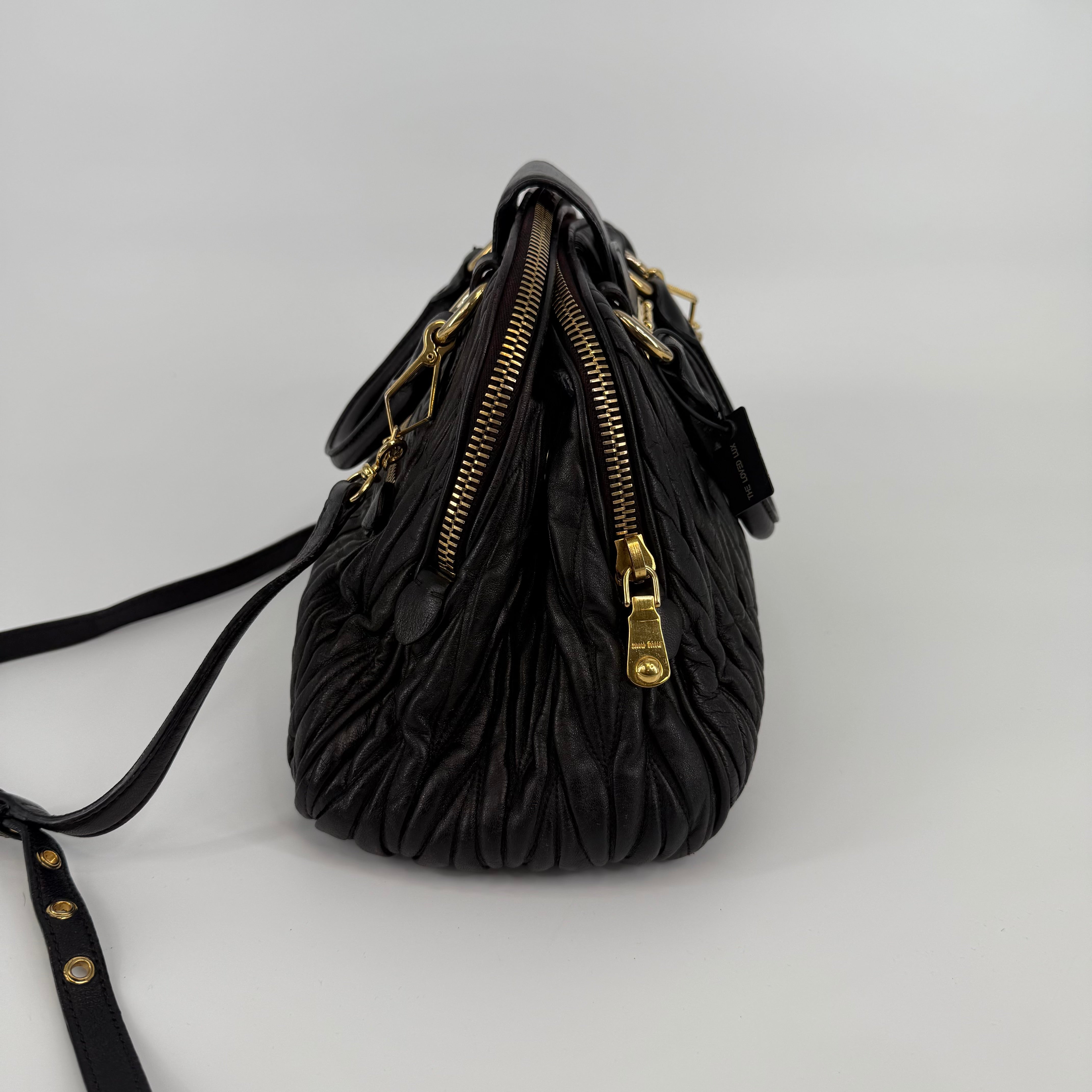 MIU MIU Black Matelassé Bowling Bag Handbag