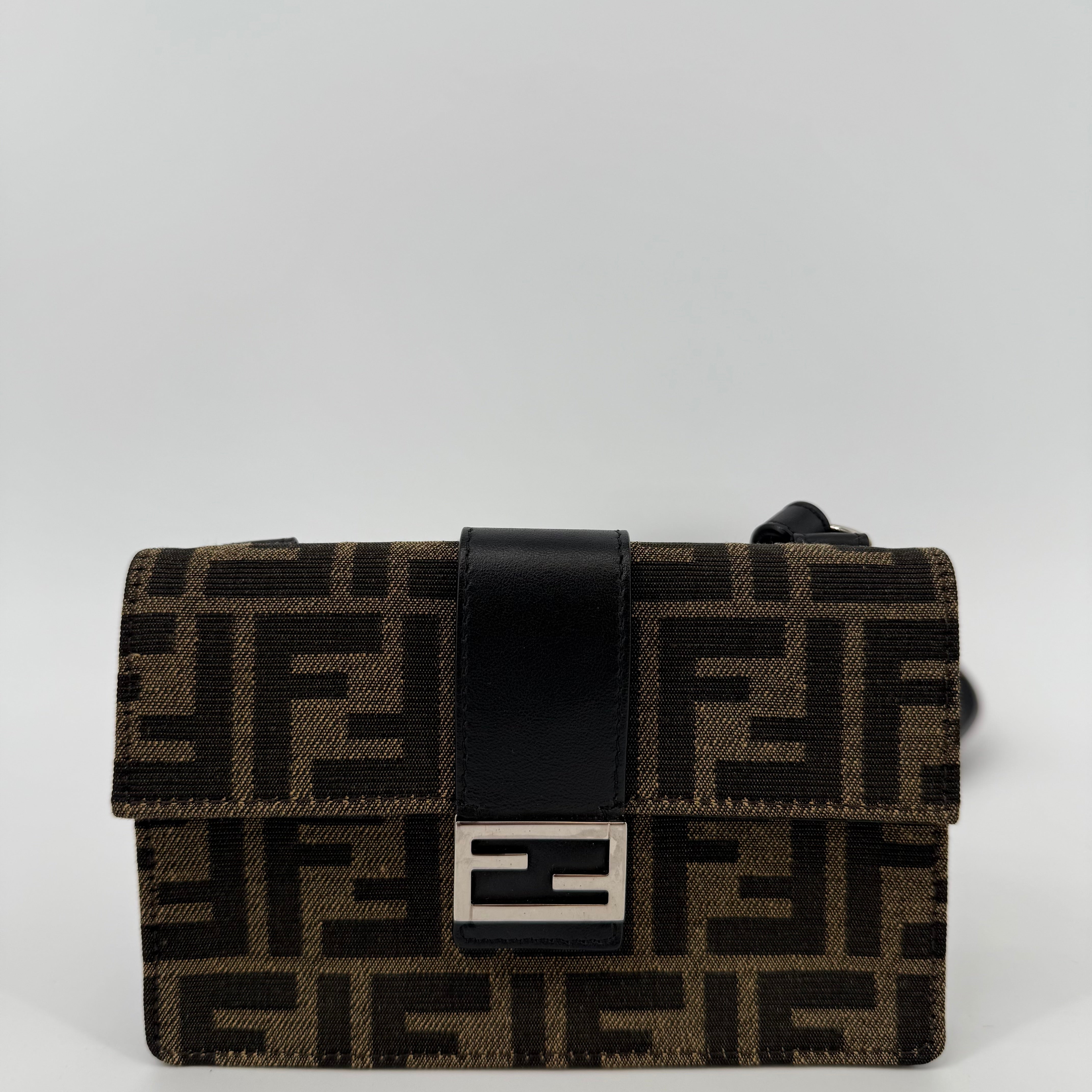 Fendi Zucca Jacquard Mini Baguette Clutch Crossbody Waist Bag (L-292)