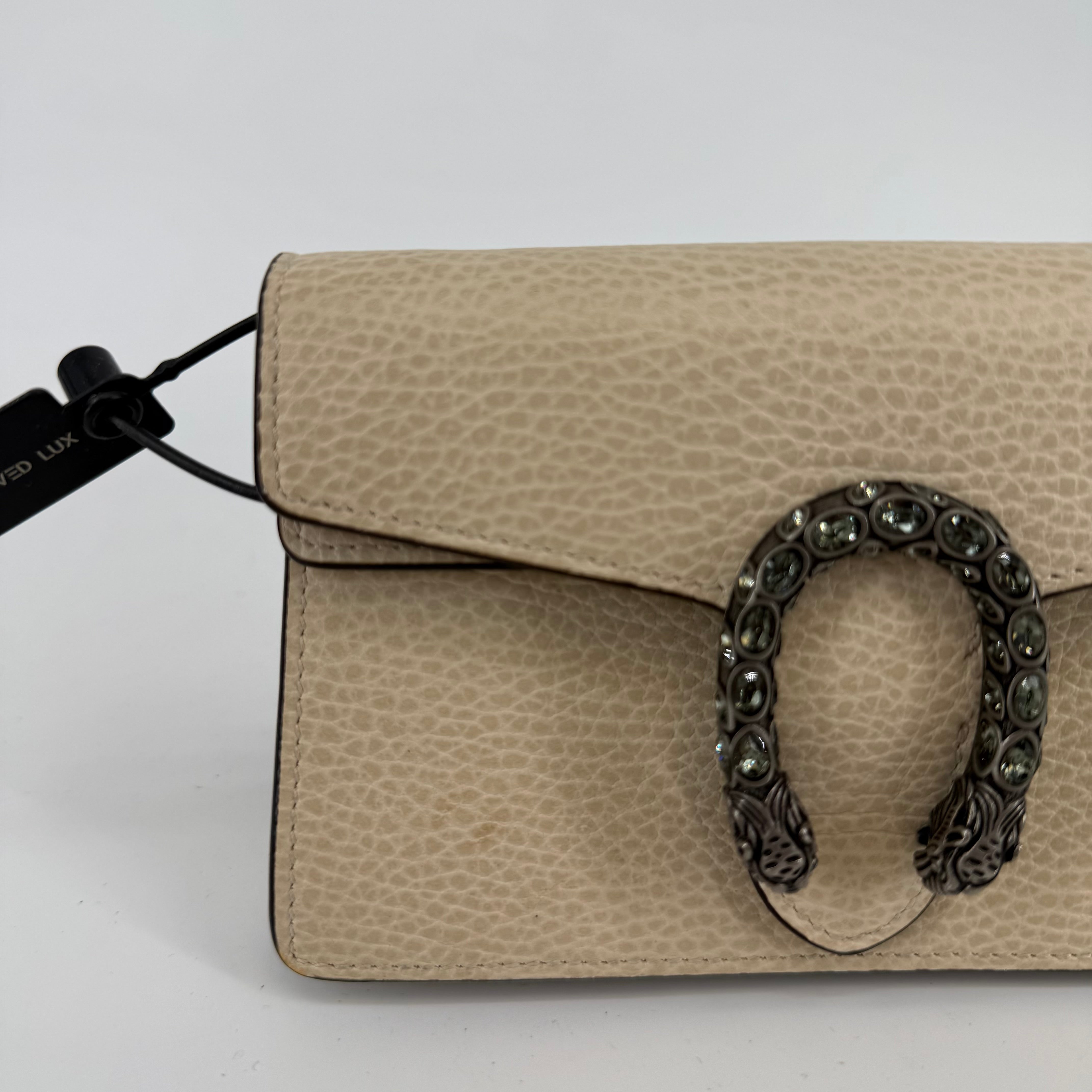 Gucci Ivory Leather Dionysus With Silver Crossbody Strap (L-396)