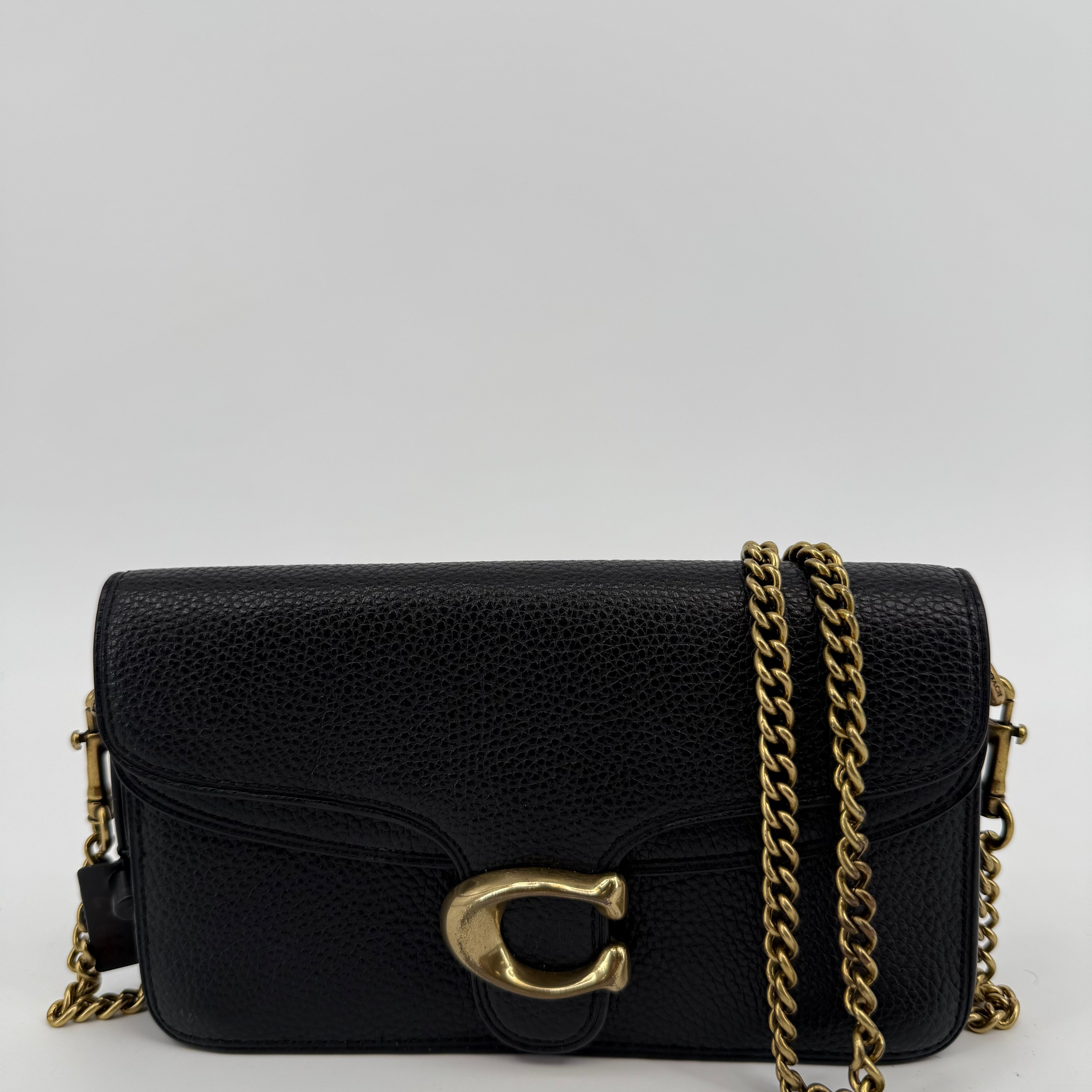Coach Black Pebbled Leather Chain Bag