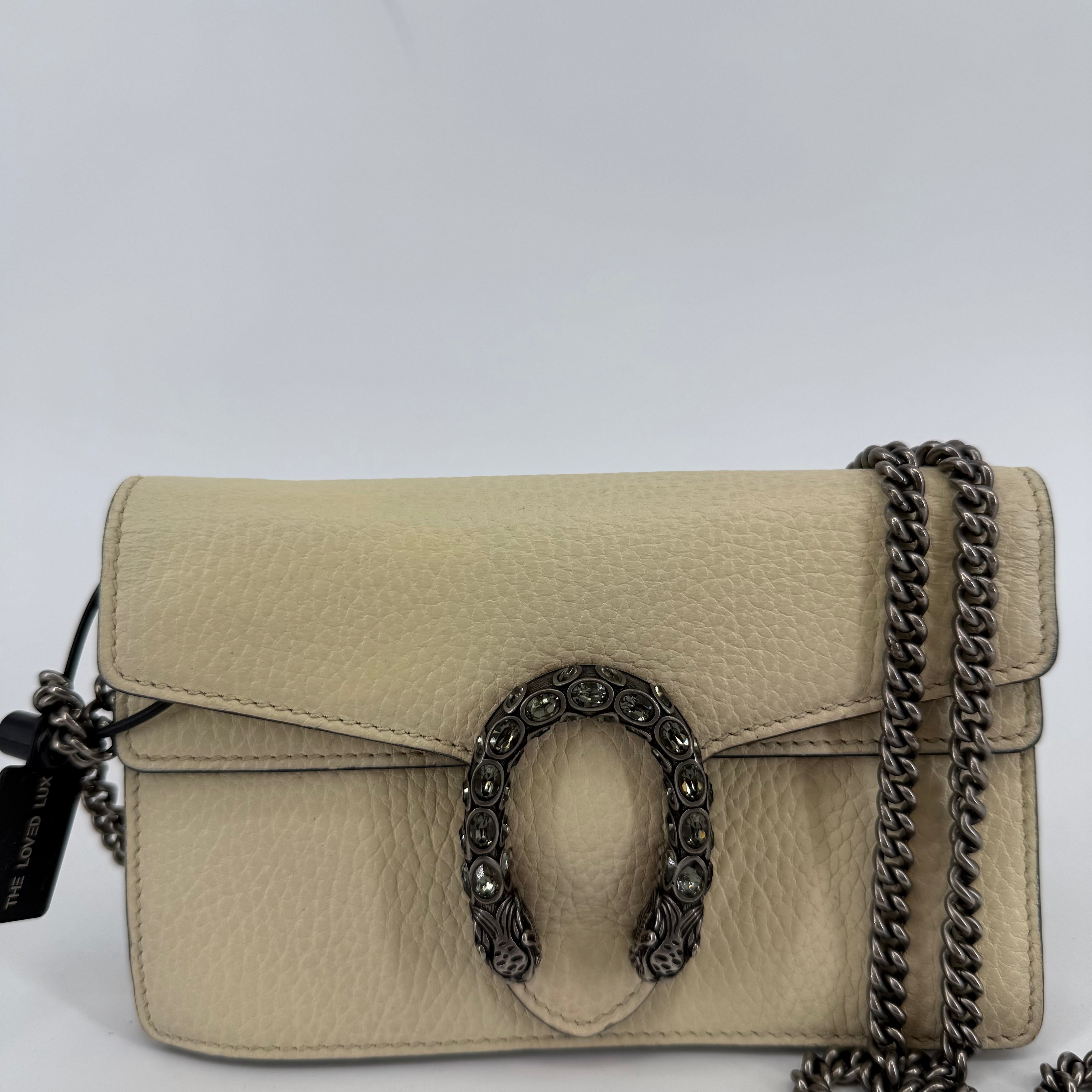 Gucci Ivory Leather Dionysus With Silver Crossbody Strap (L-390)