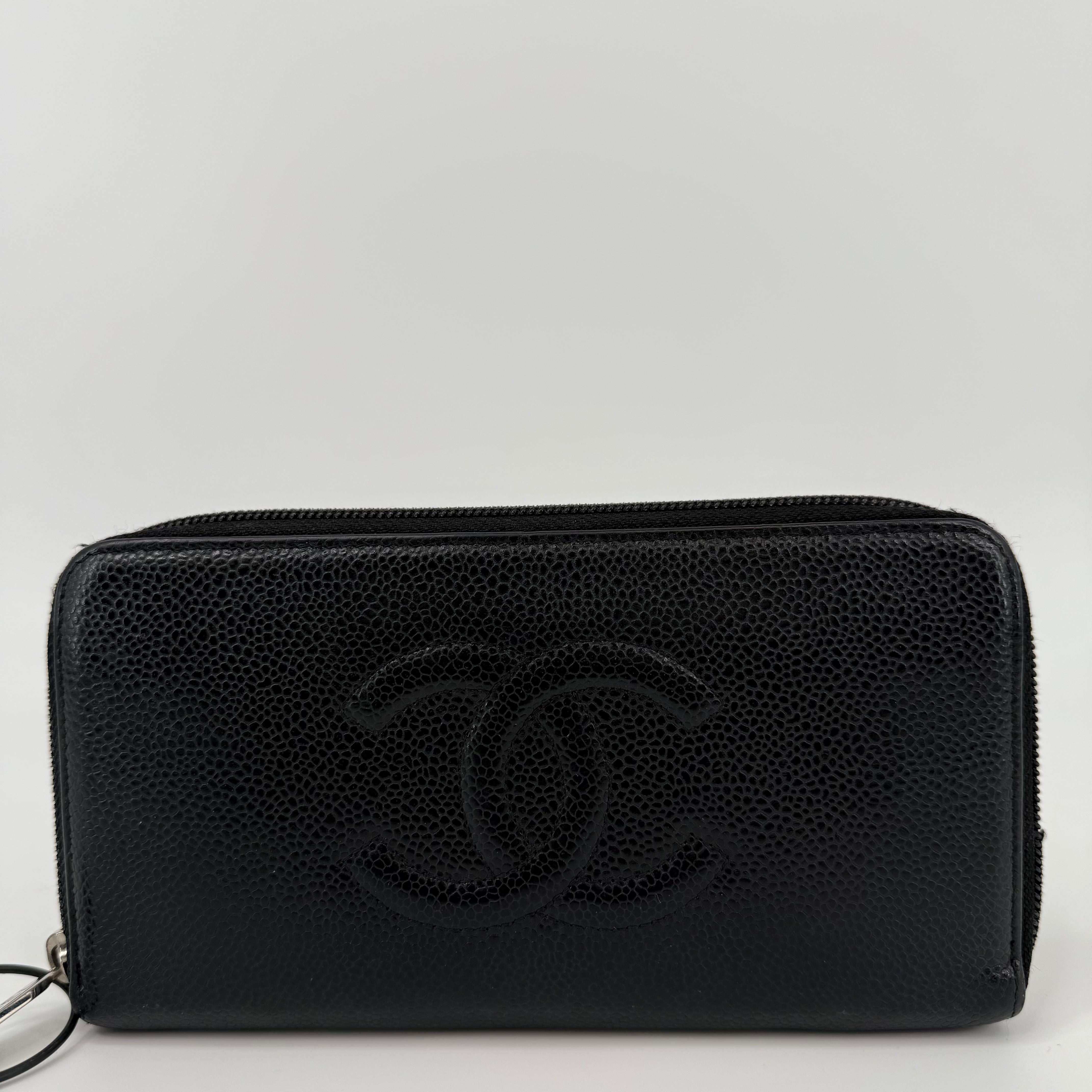 CHANEL Black CC Caviar Zip Long Wallet