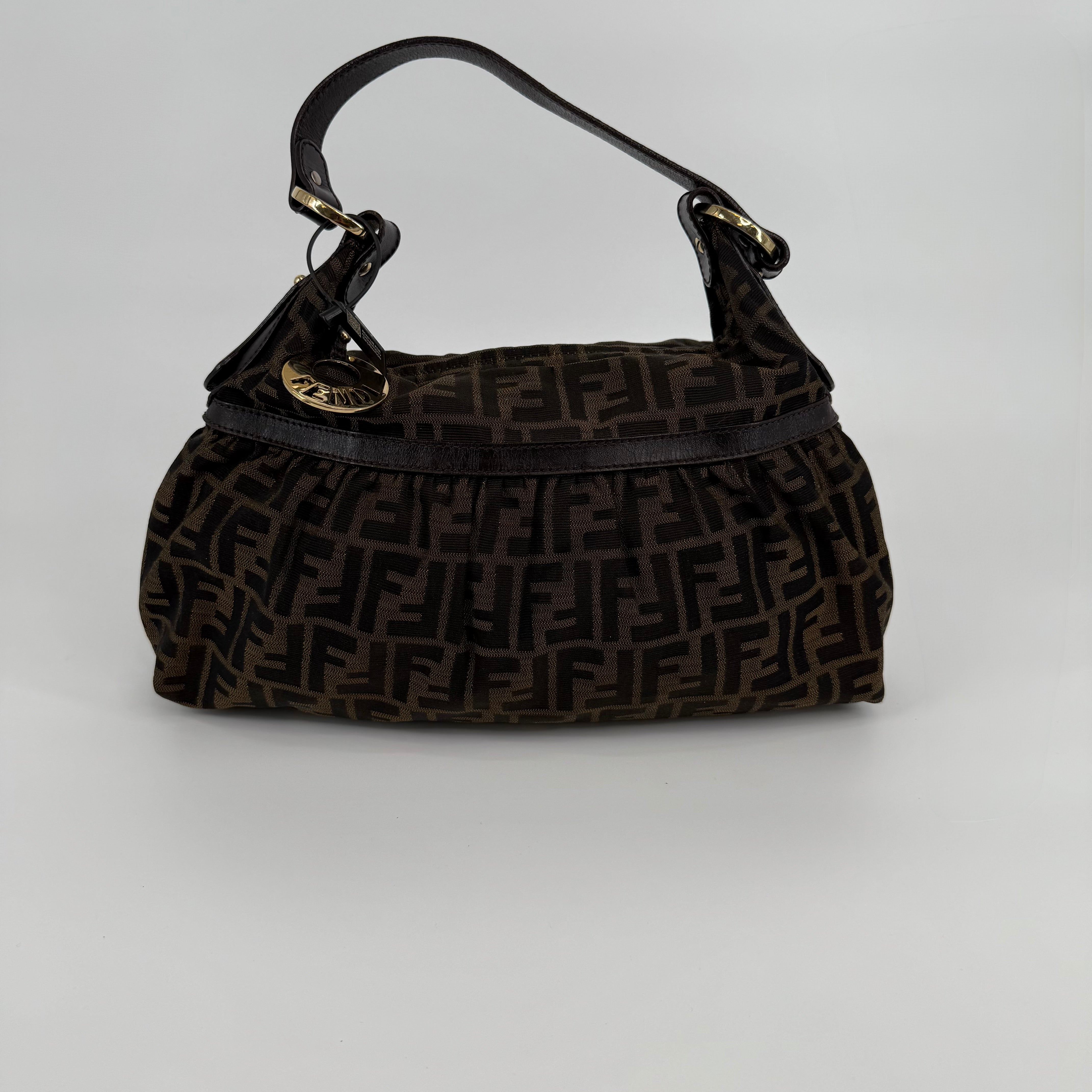 FENDI Brown Chef Zucca Logo Jacquard Handbag