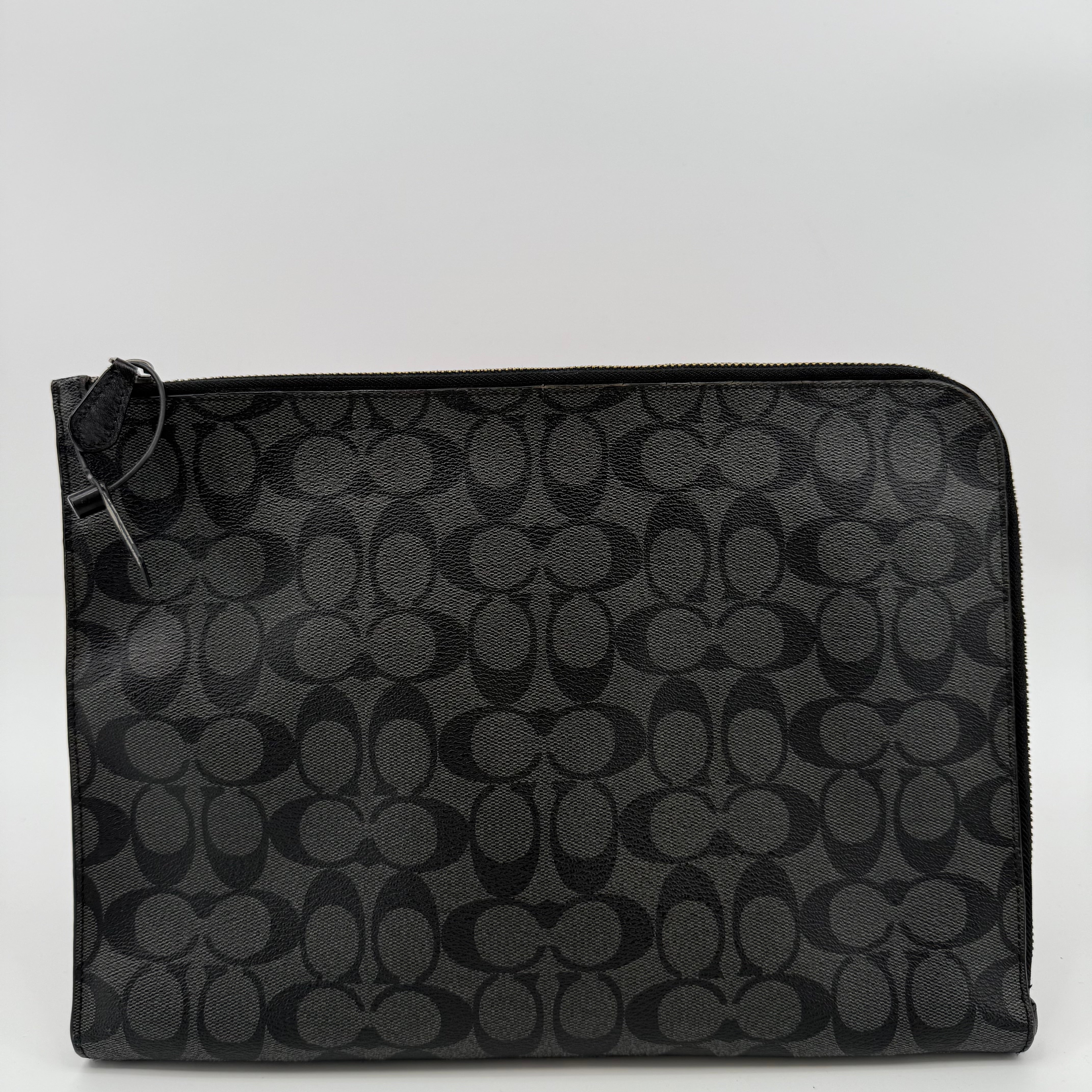 Coach Black Grey Signature Monogram Zip Around Clutch (L-189)