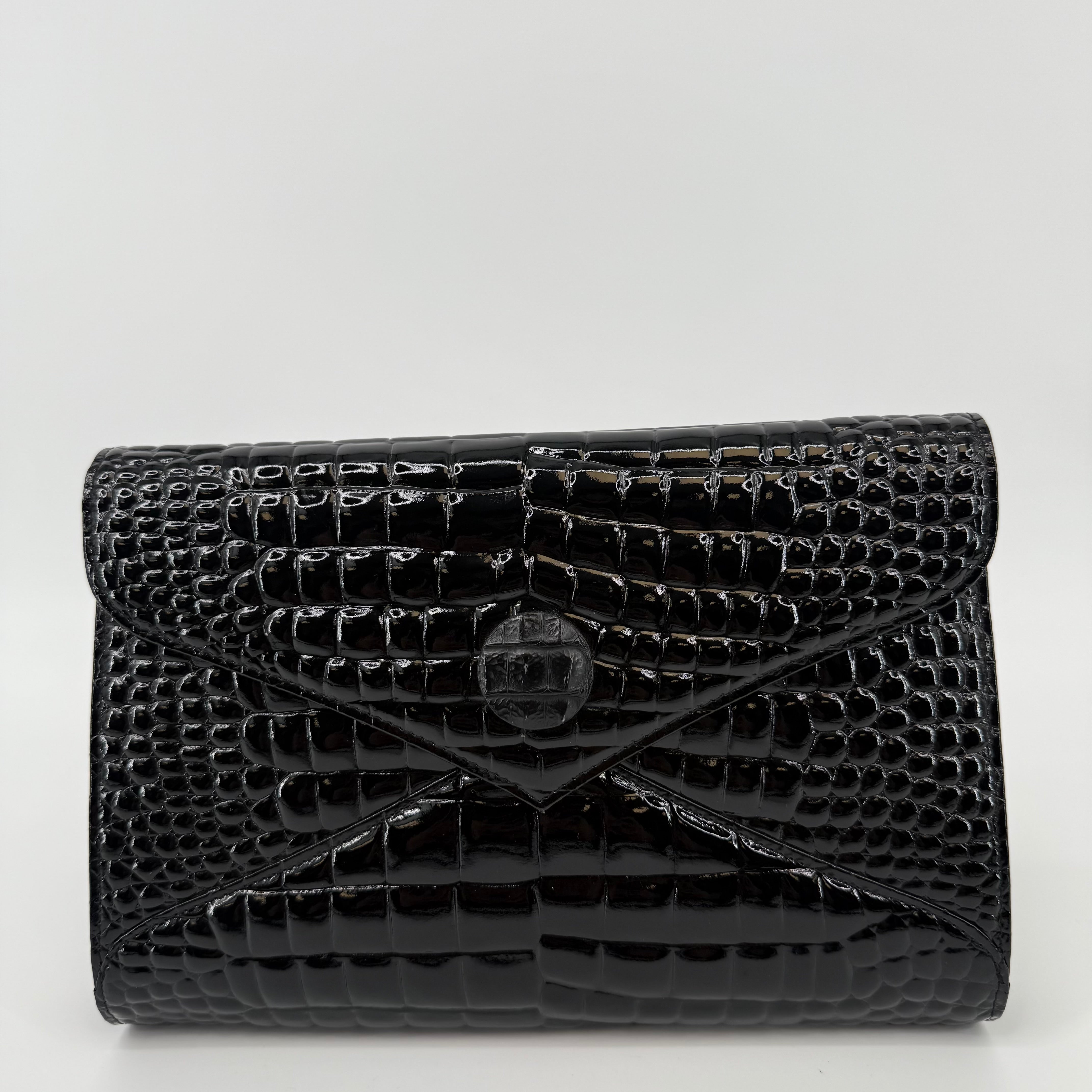 YSL Croc Embossed Patent Leather Clutch Bag