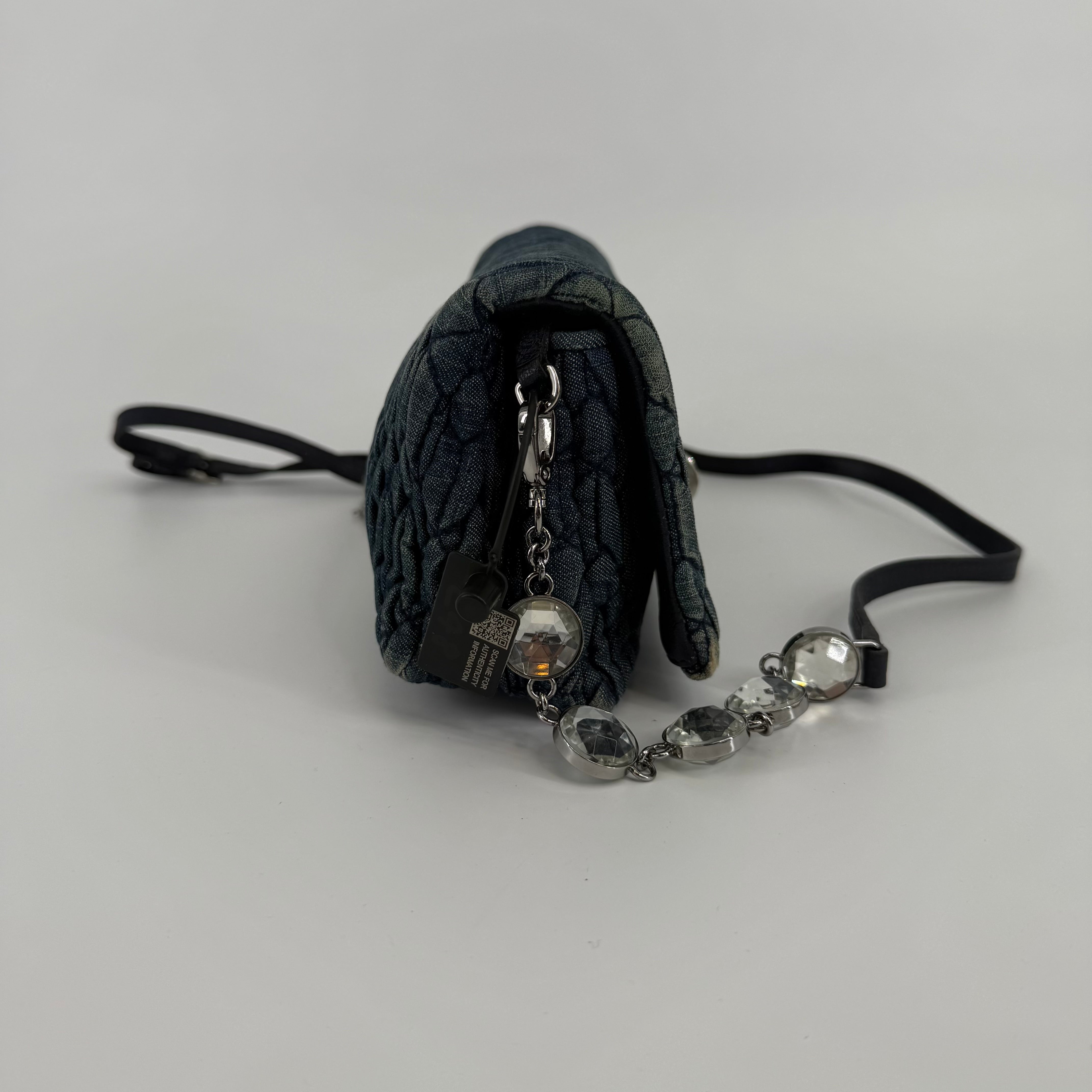 MIU MIU Deep Blue Bandouliére Crystal Denim Handbag