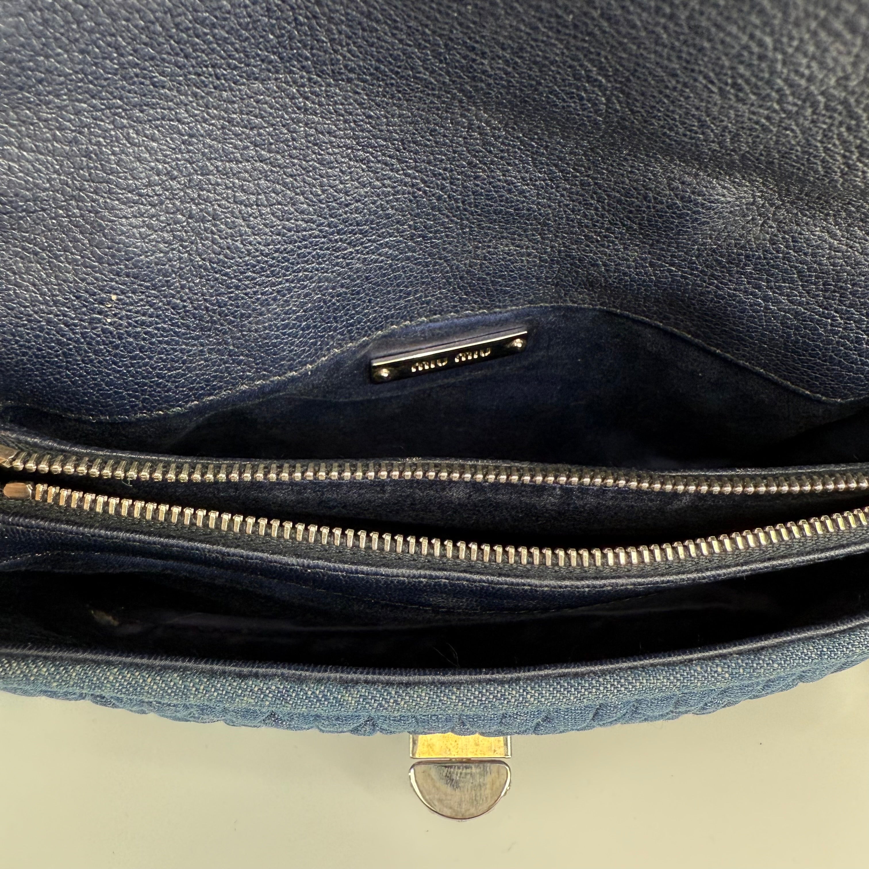 MIU MIU Deep Blue Bandouliére Crystal Denim Handbag