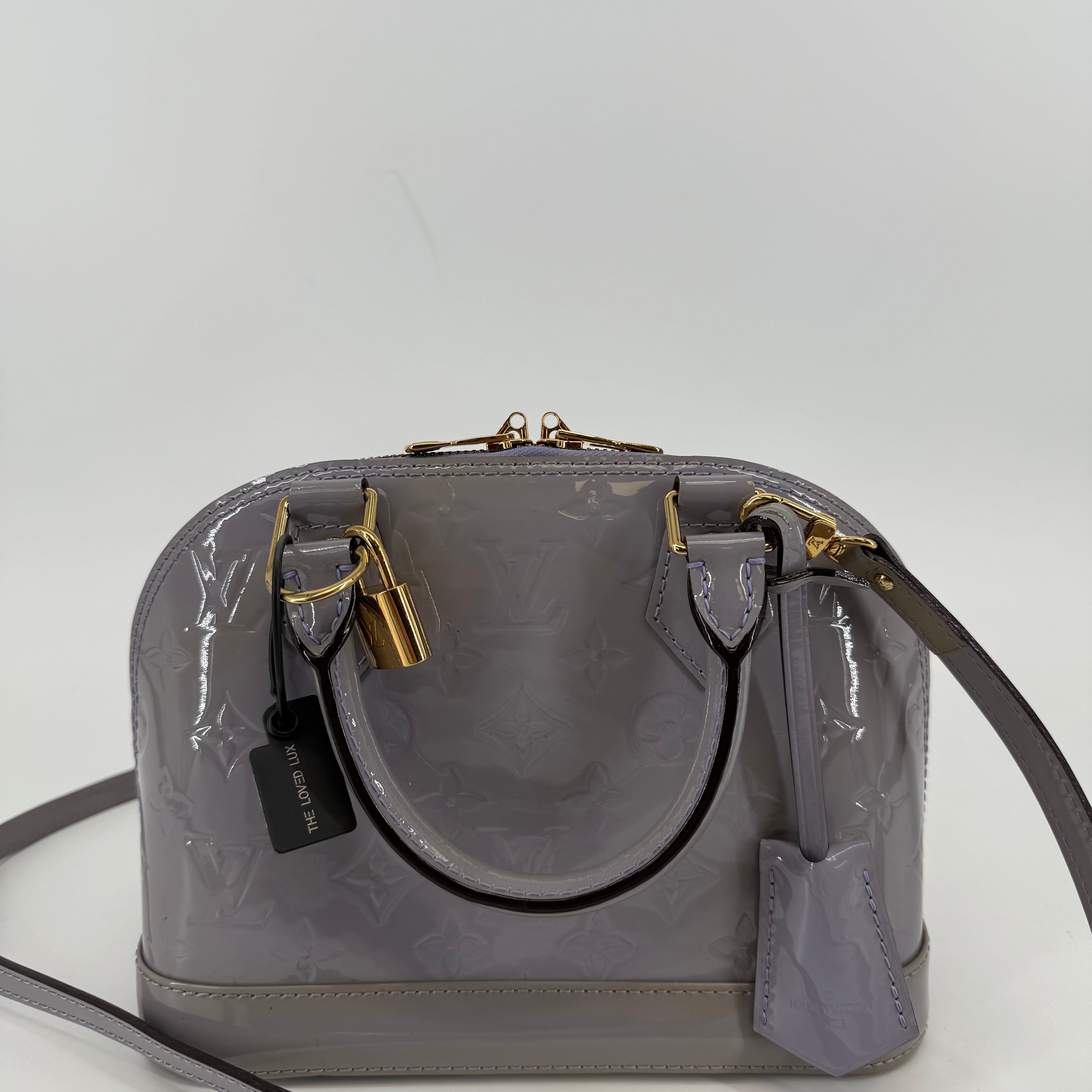 Louis Vuitton Patent Lilac Vernis Leather Alma BB With Strap (L-399)