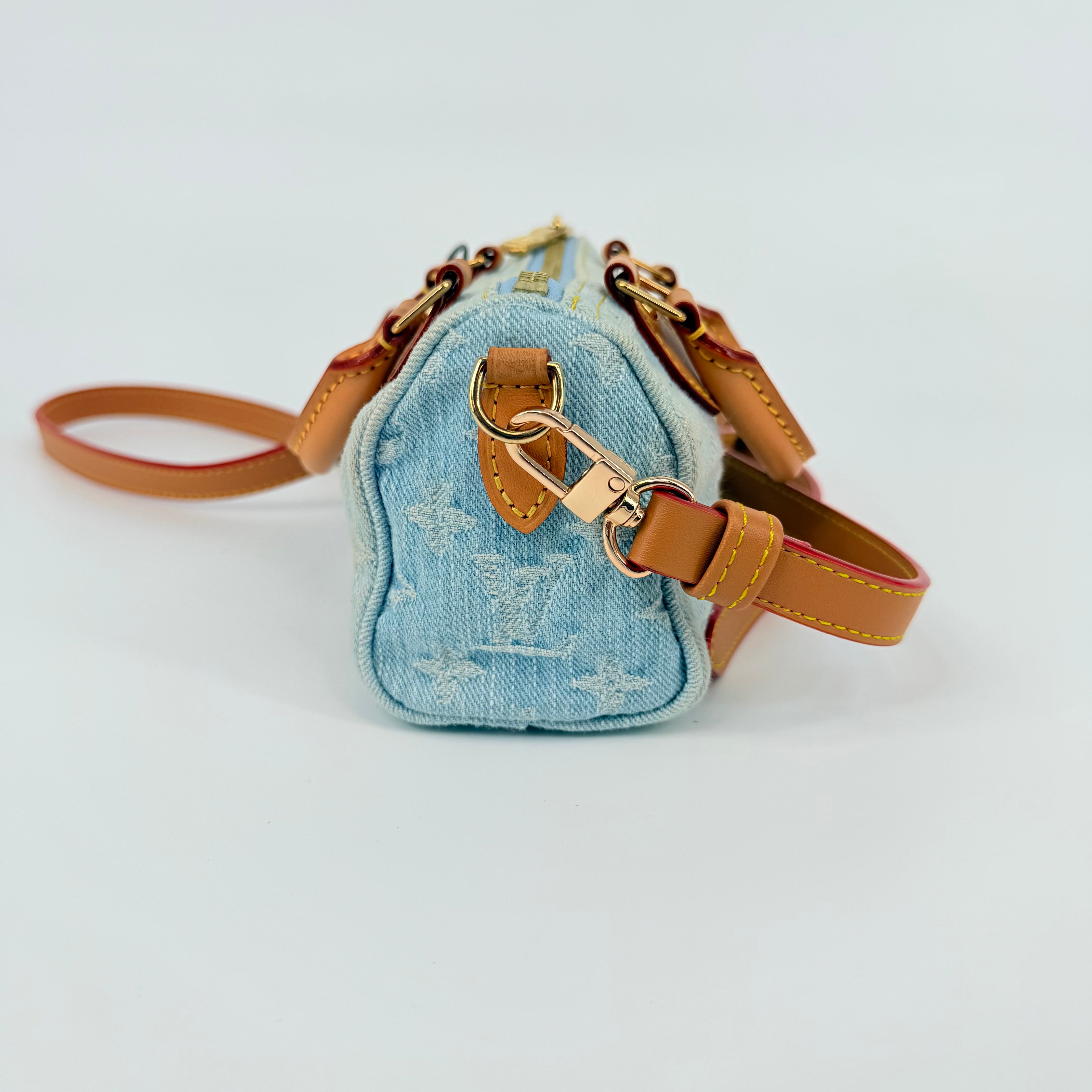 Louis Vuitton Denim Sky Blue Nano Speedy 16 With Strap