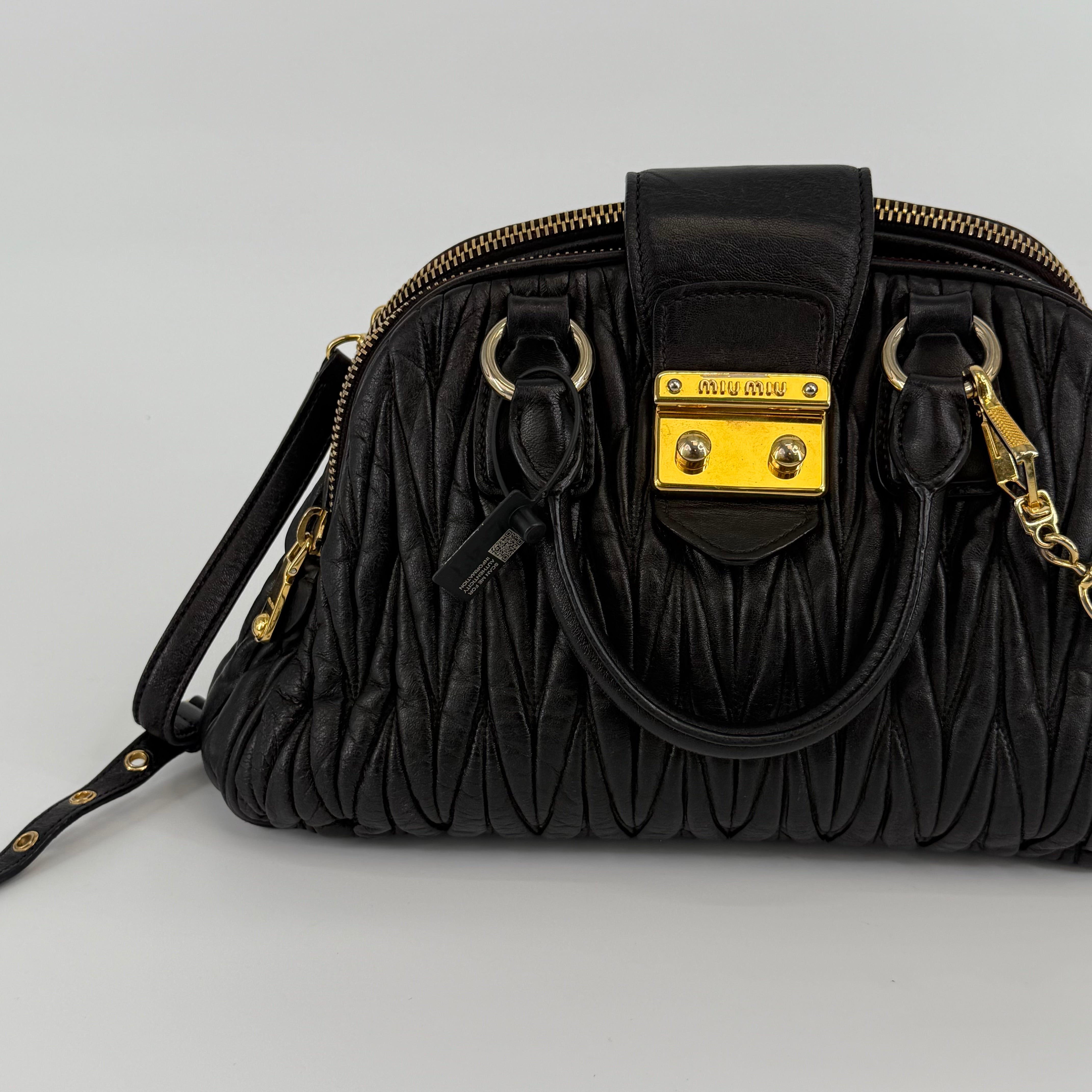 MIU MIU Black Matelassé Bowling Bag Handbag
