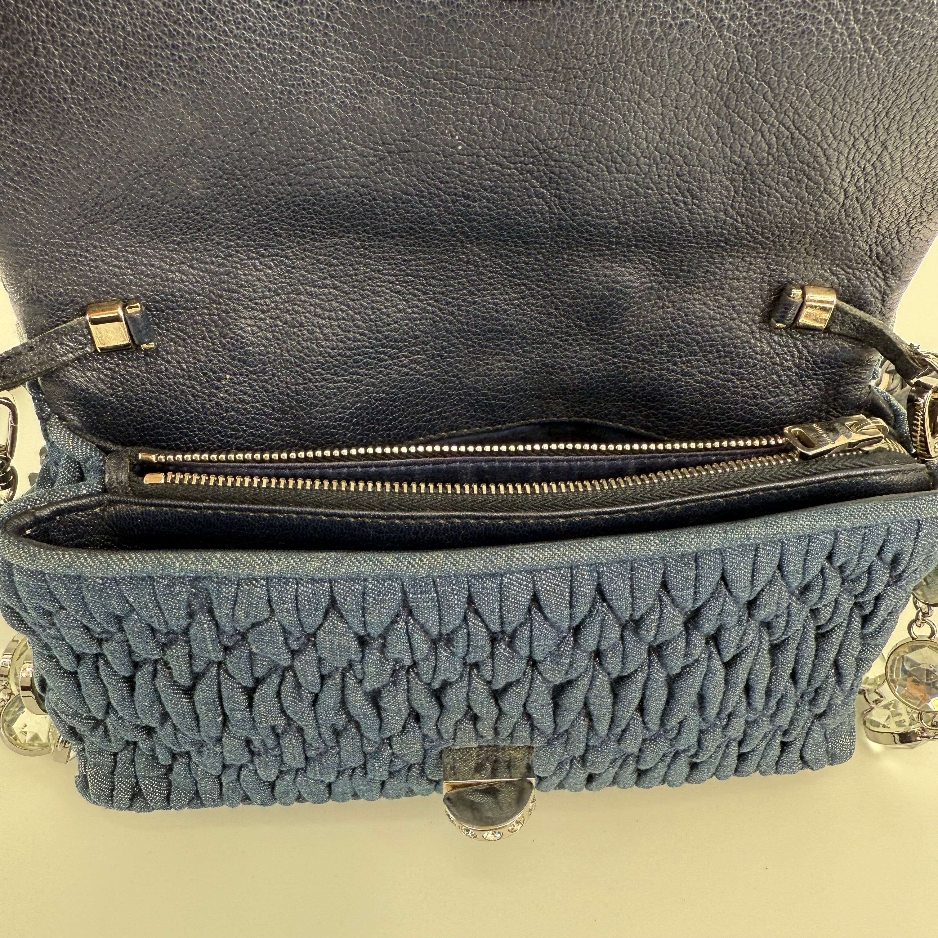 MIU MIU Deep Blue Bandouliére Crystal Denim Handbag