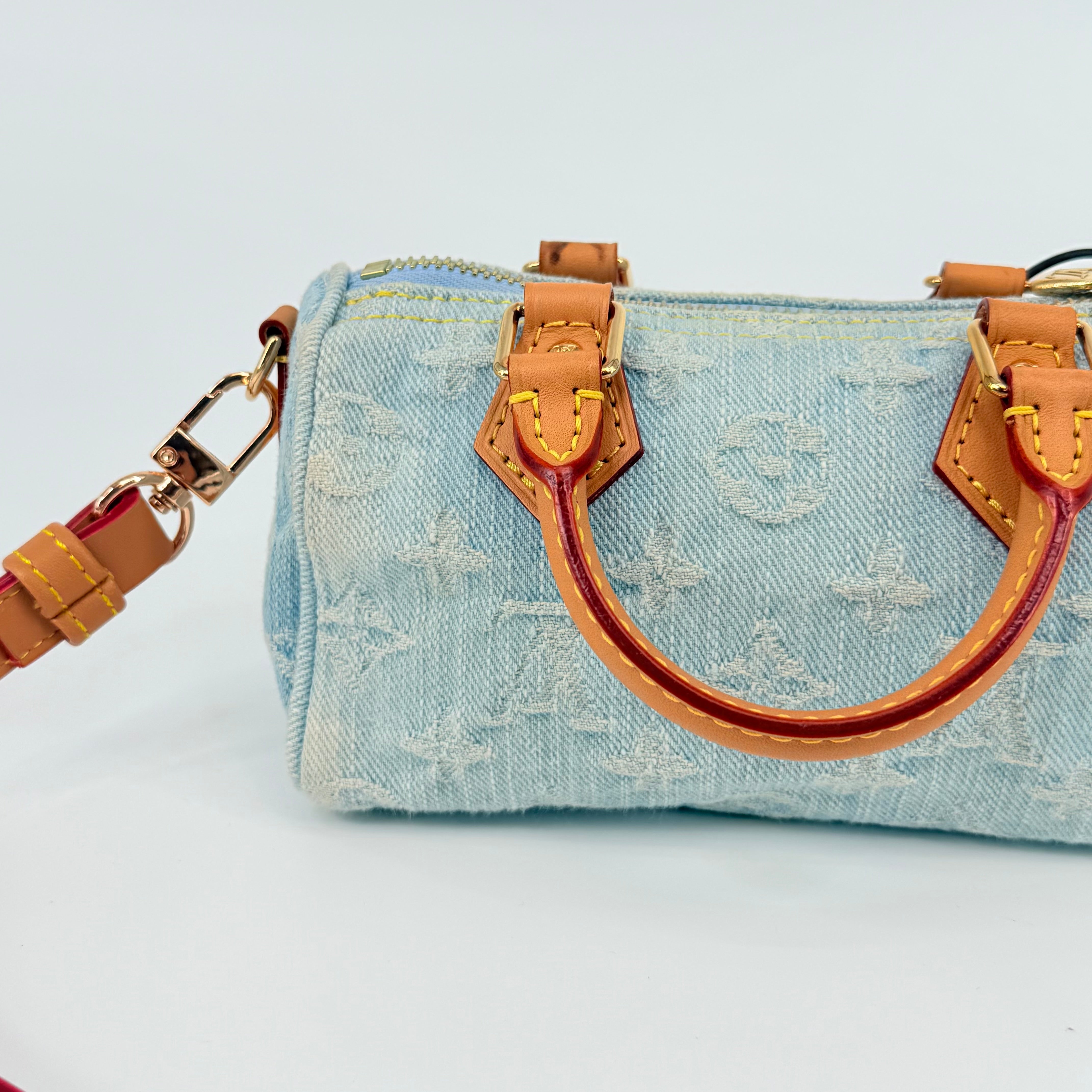 Louis Vuitton Denim Sky Blue Nano Speedy 16 With Strap