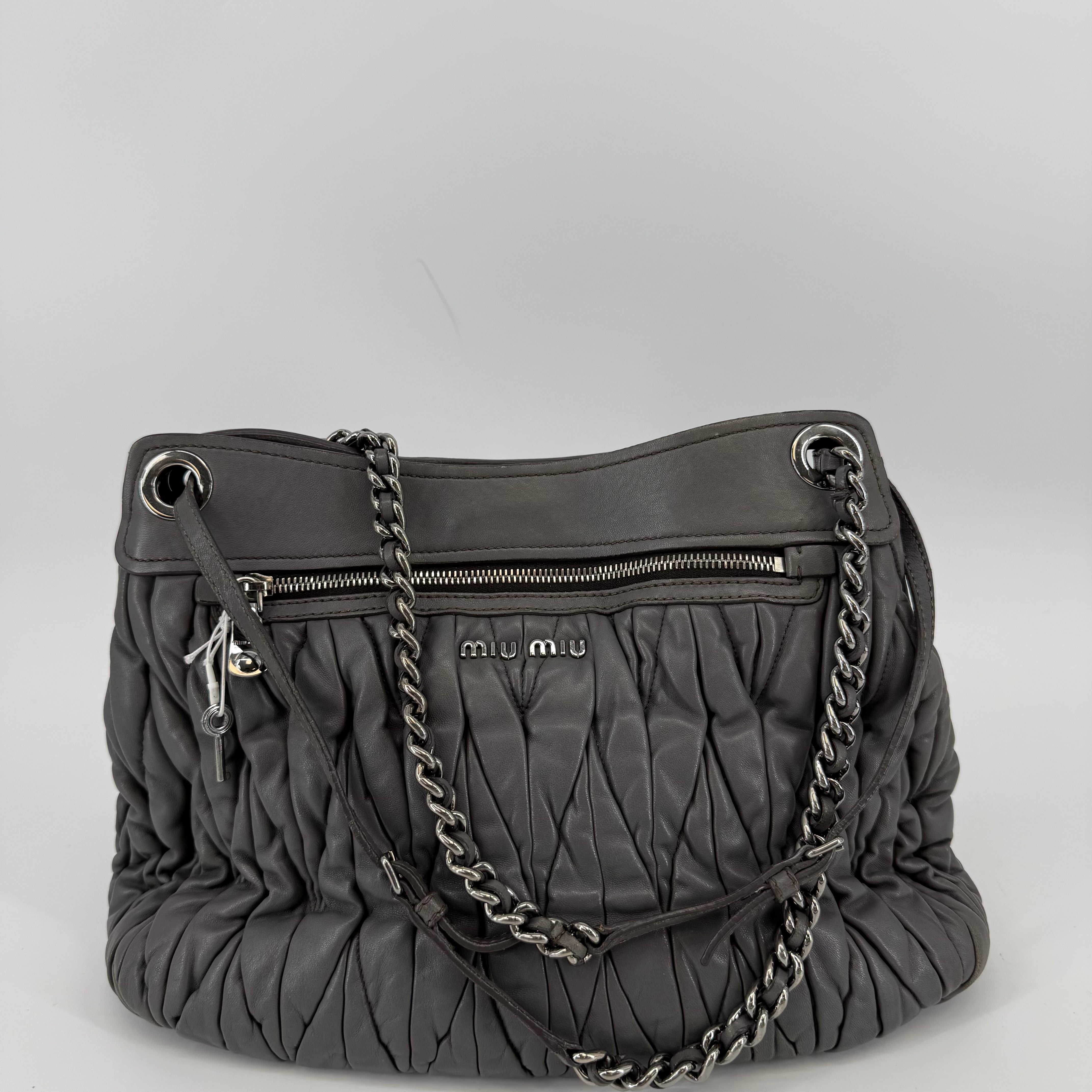 MIU MIU Matelasse Nappa Leather Coffer Shoulder Bag (L-413)