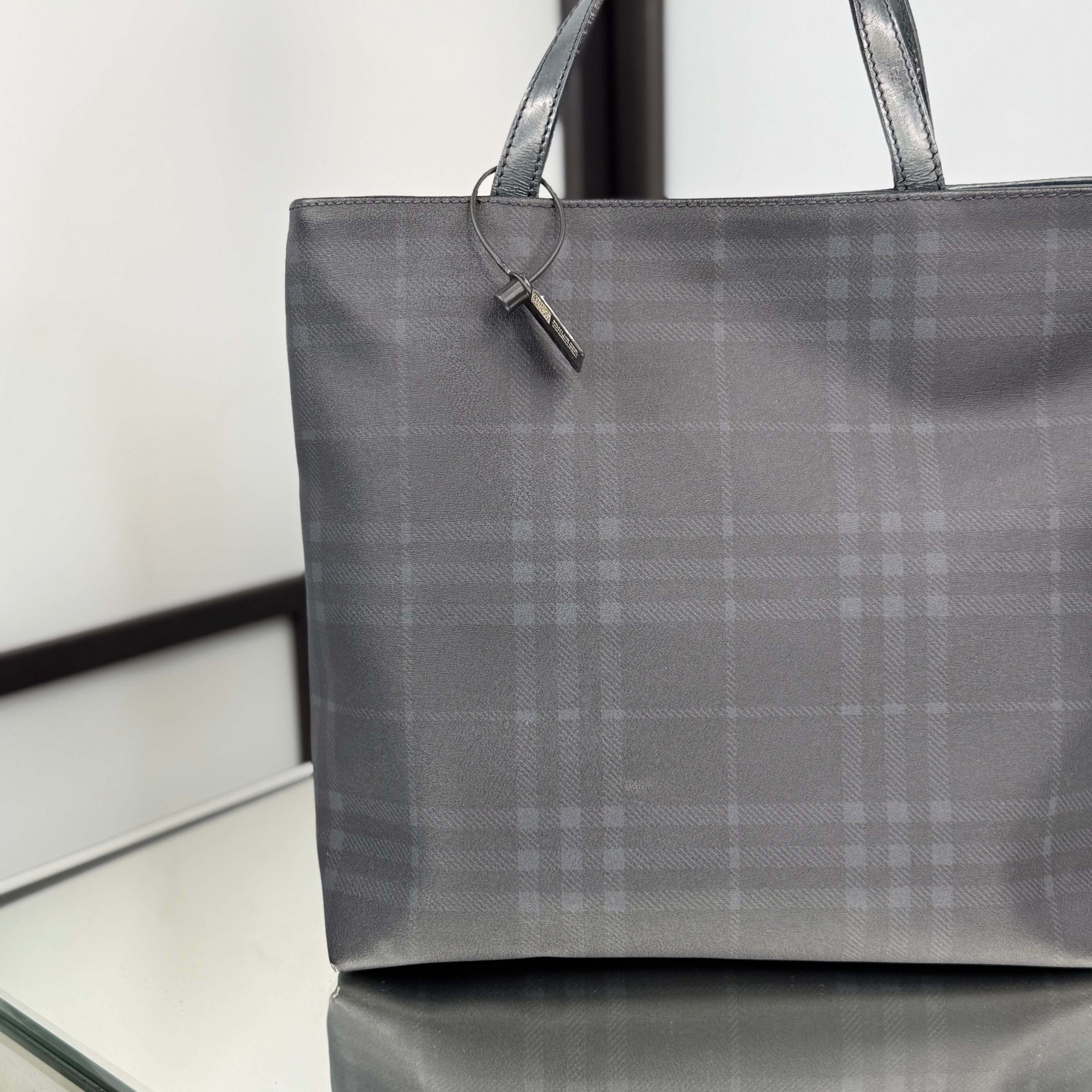 Burberry Navy Checkered Tote Bag