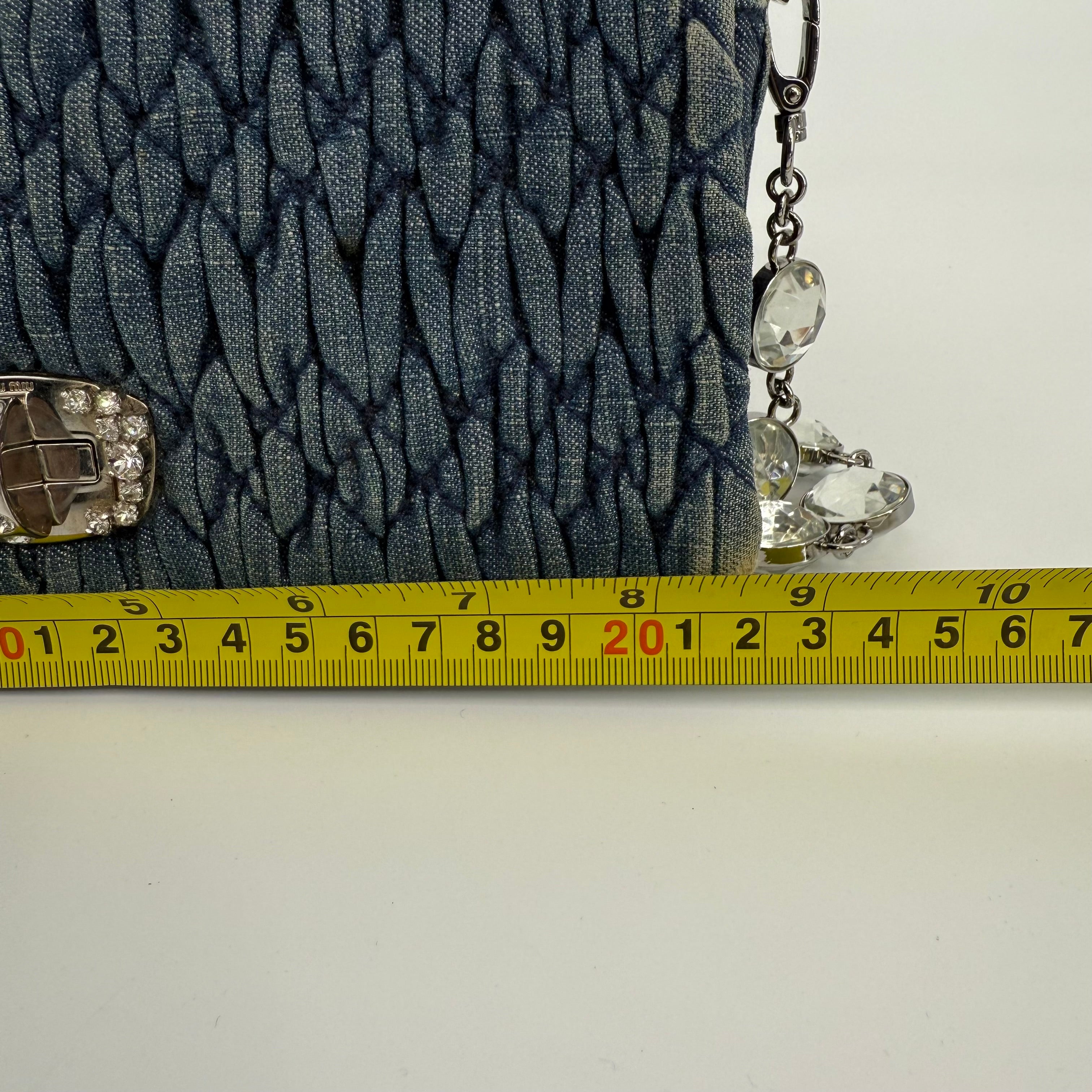 MIU MIU Deep Blue Bandouliére Crystal Denim Handbag