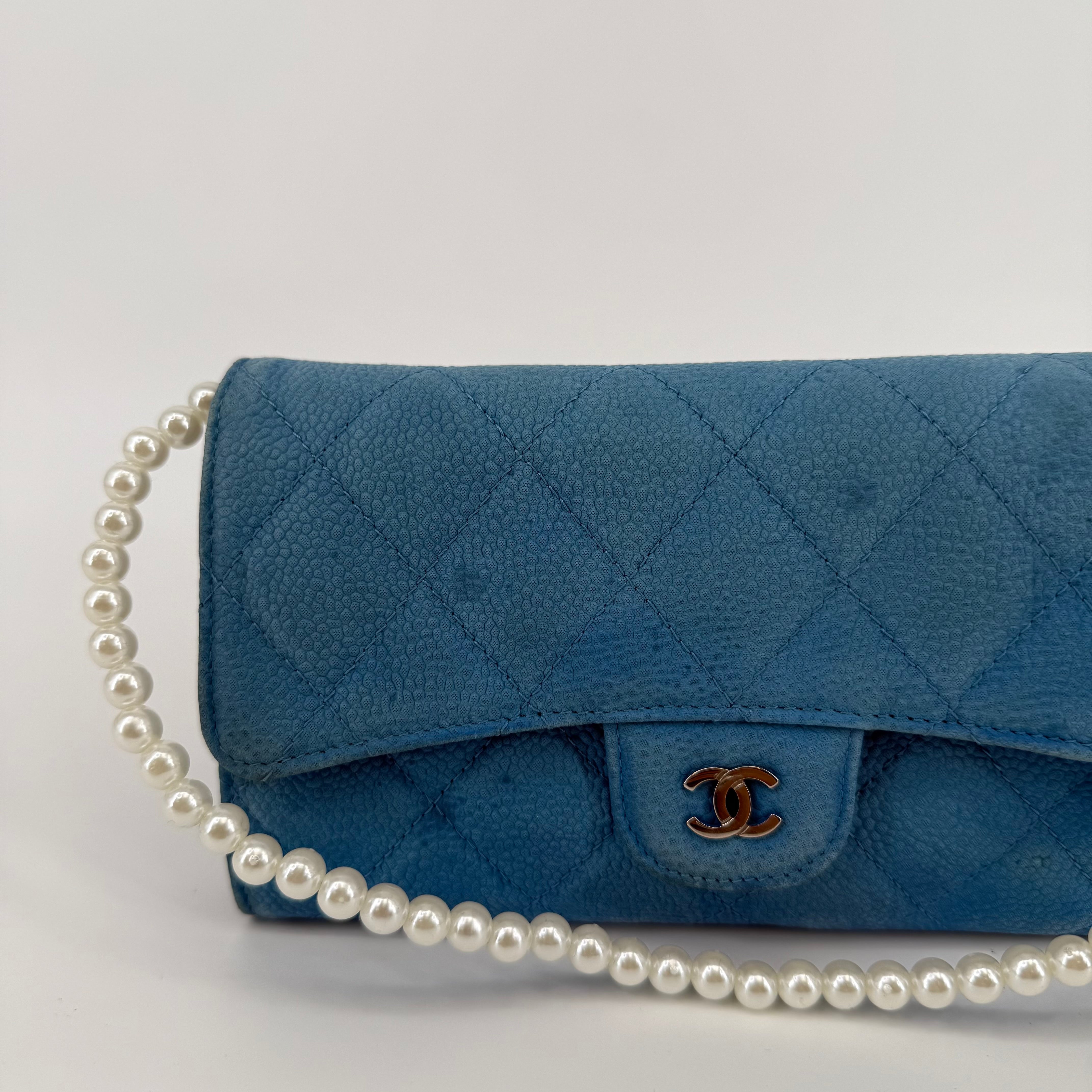 CHANEL Blue Quilted Caviar Leather Classic Flap WOC