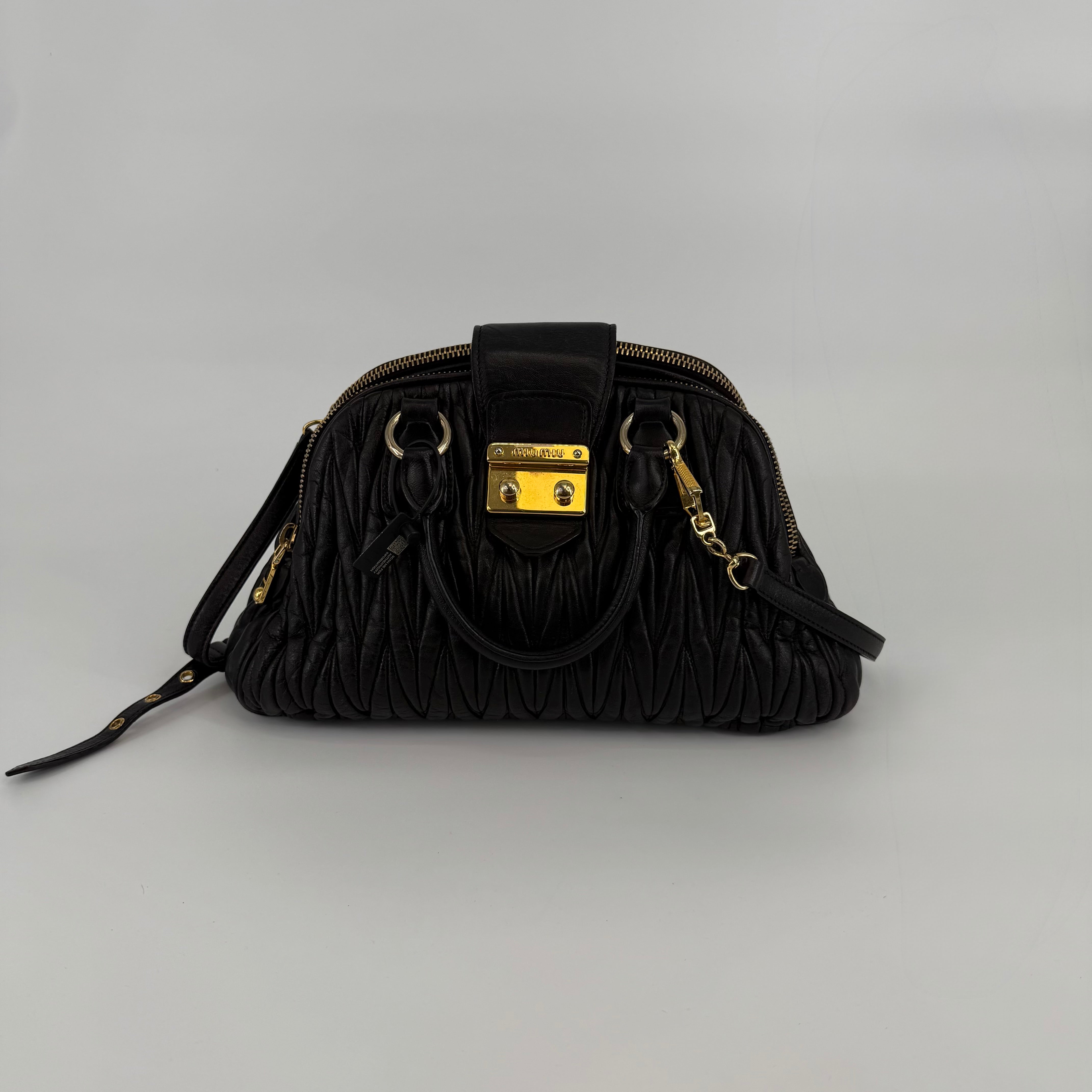 MIU MIU Black Matelassé Bowling Bag Handbag