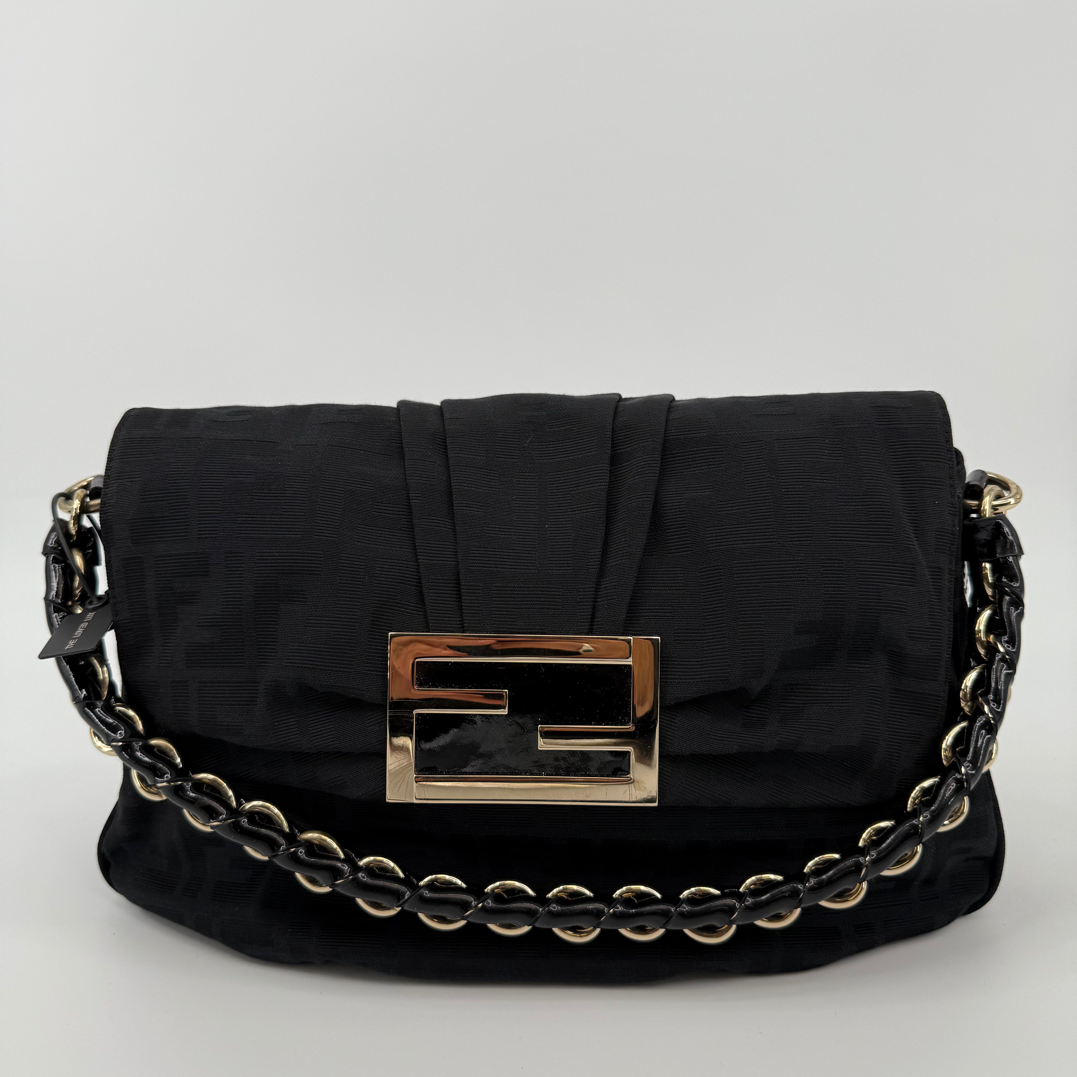 FENDI Black Zucca Mia Flap Handbag